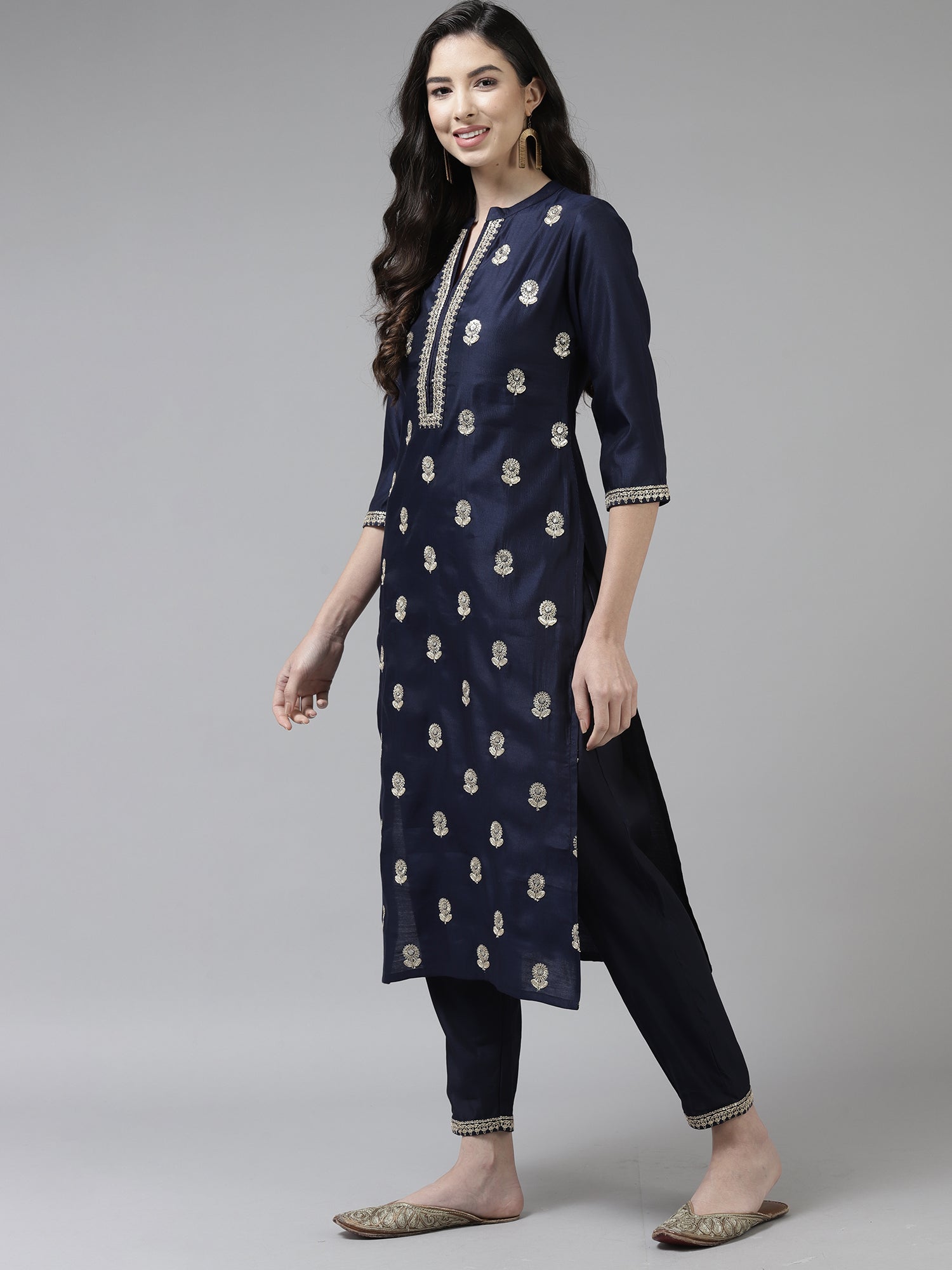 Women's Navy Blue Liva Kurta Set - Taantav