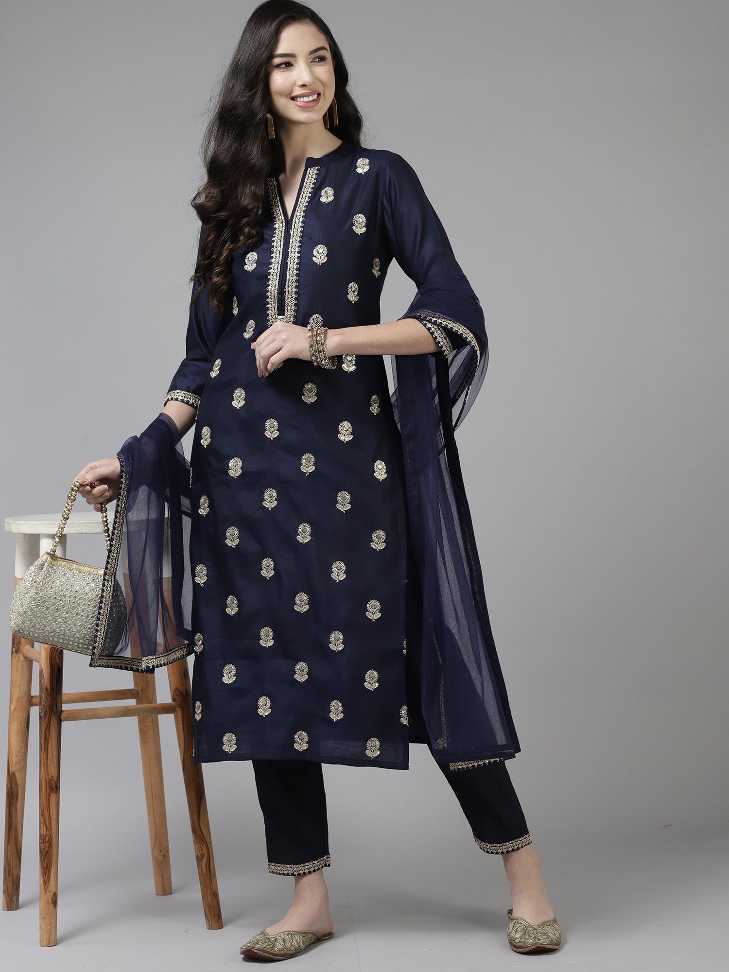 Women's Navy Blue Liva Kurta Set - Taantav