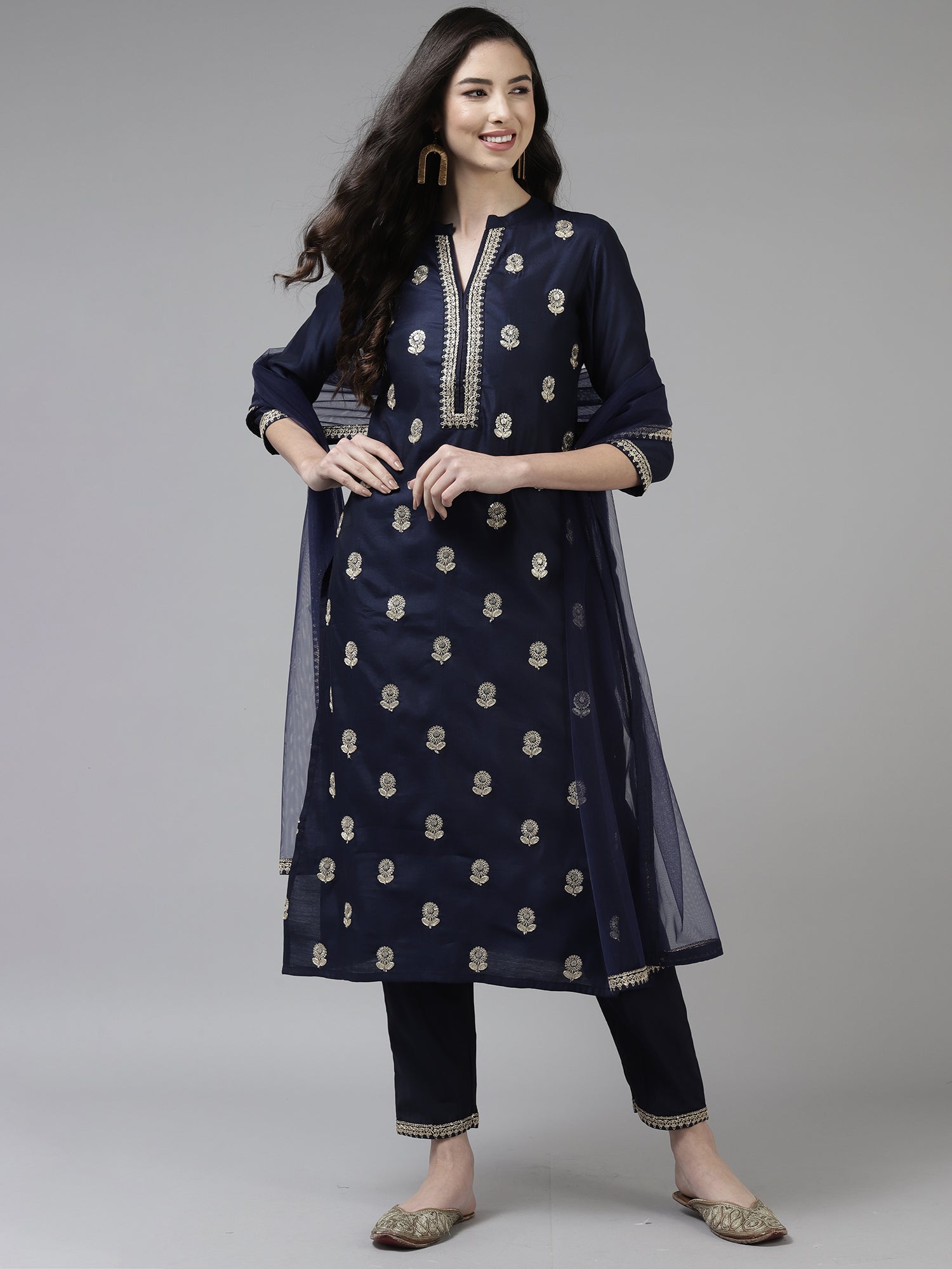 Women's Navy Blue Liva Kurta Set - Taantav