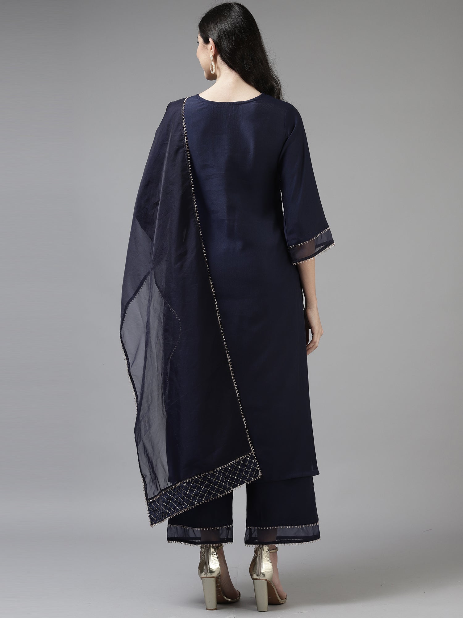 Women's Navy Blue Liva Kurta Set - Taantav