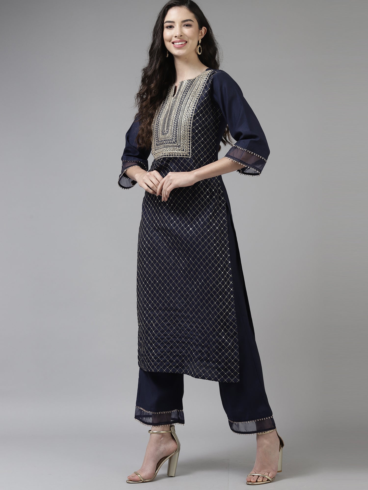 Women's Navy Blue Liva Kurta Set - Taantav