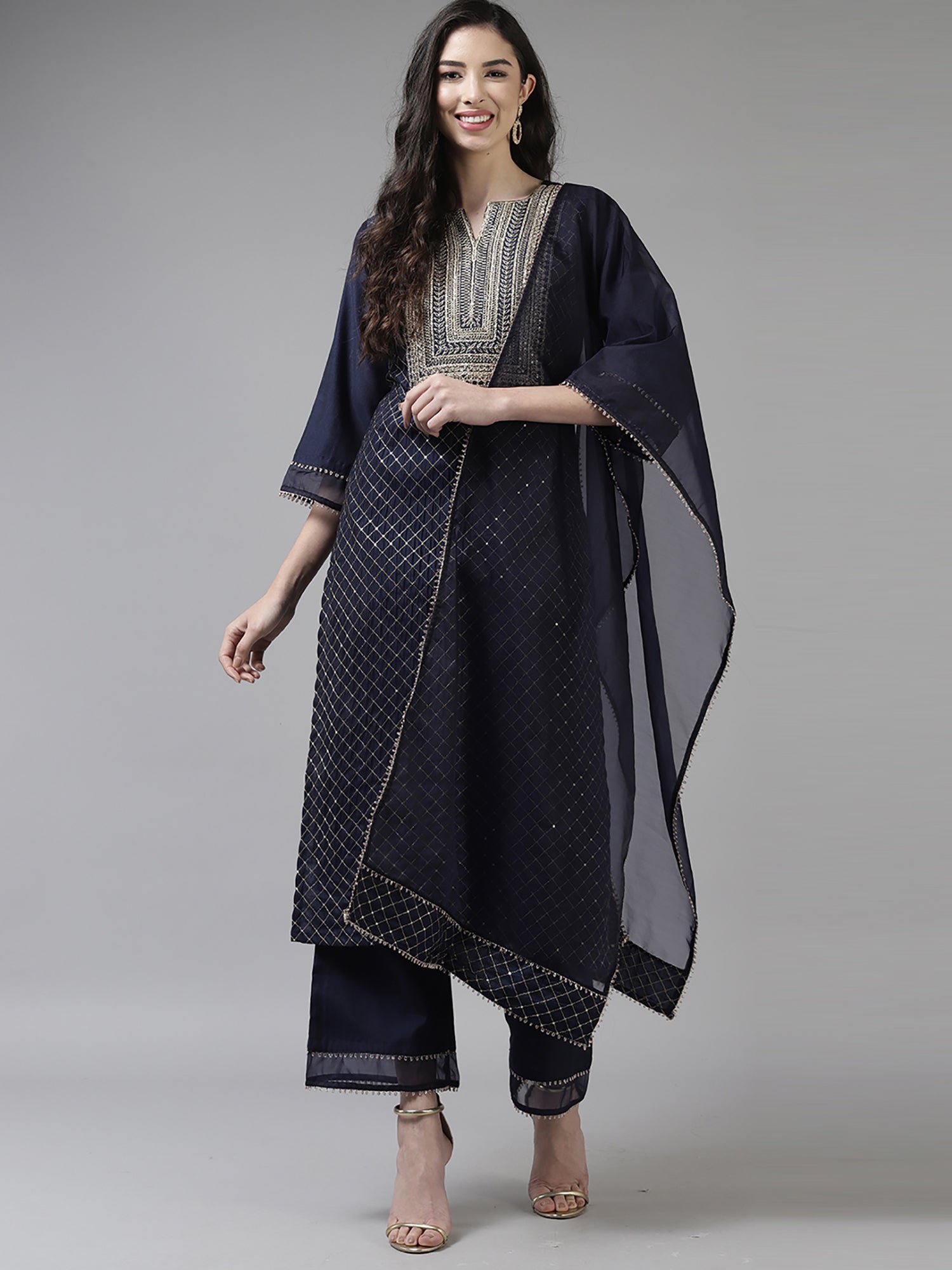 Women's Navy Blue Liva Kurta Set - Taantav