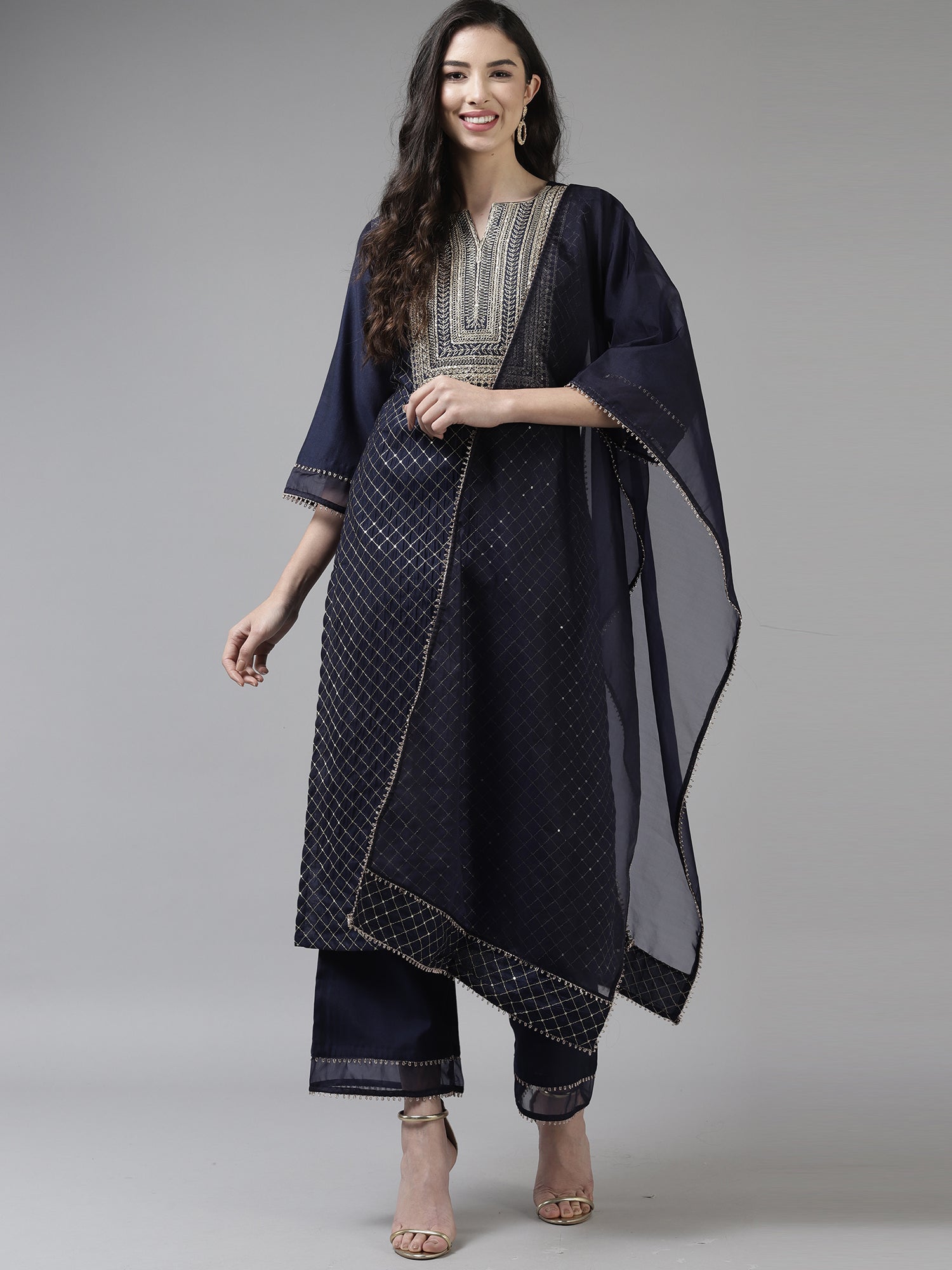 Women's Navy Blue Liva Kurta Set - Taantav