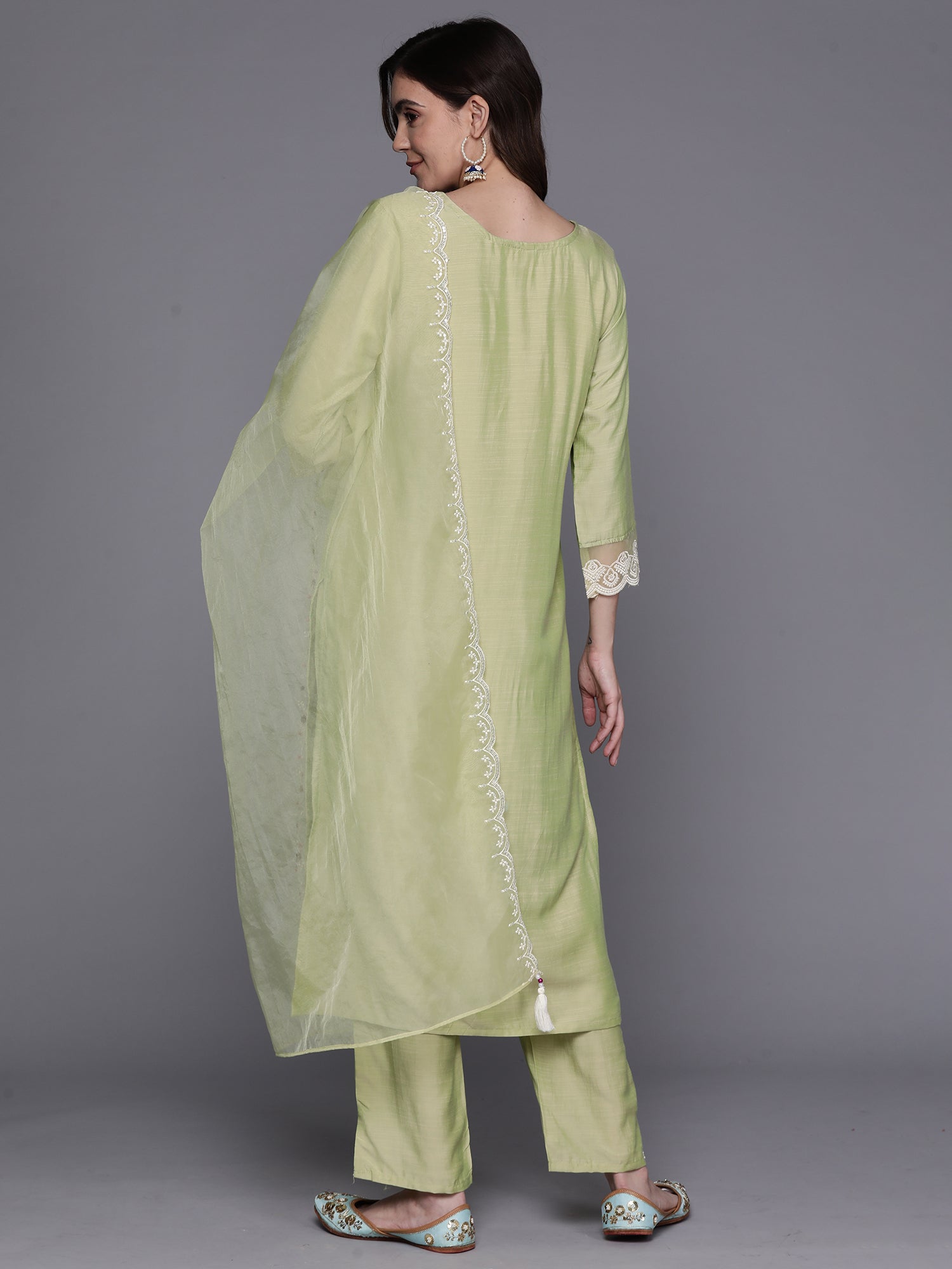 Women's Olive Cotton Blend Kurta Set - Taantav