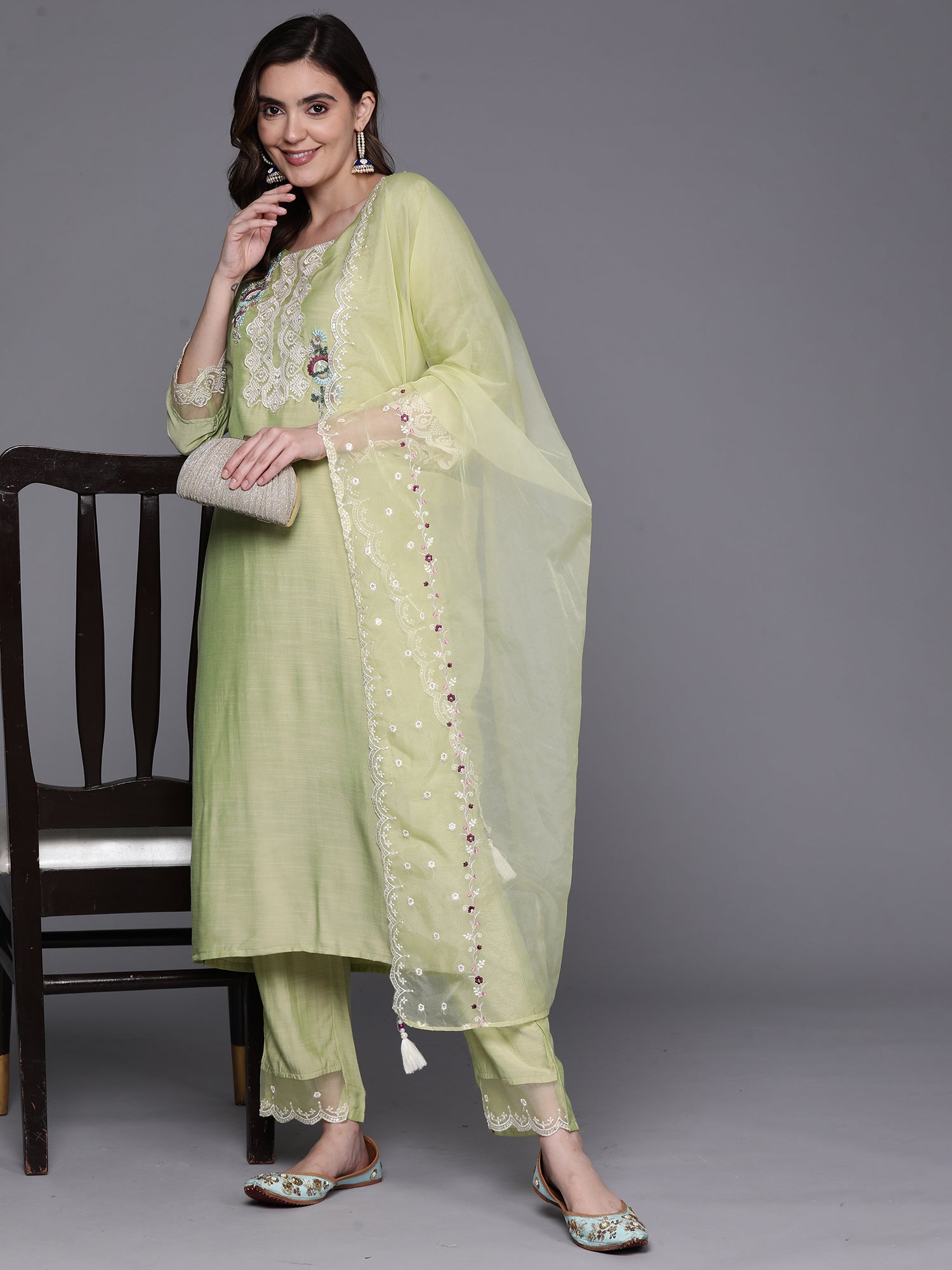 Women's Olive Cotton Blend Kurta Set - Taantav