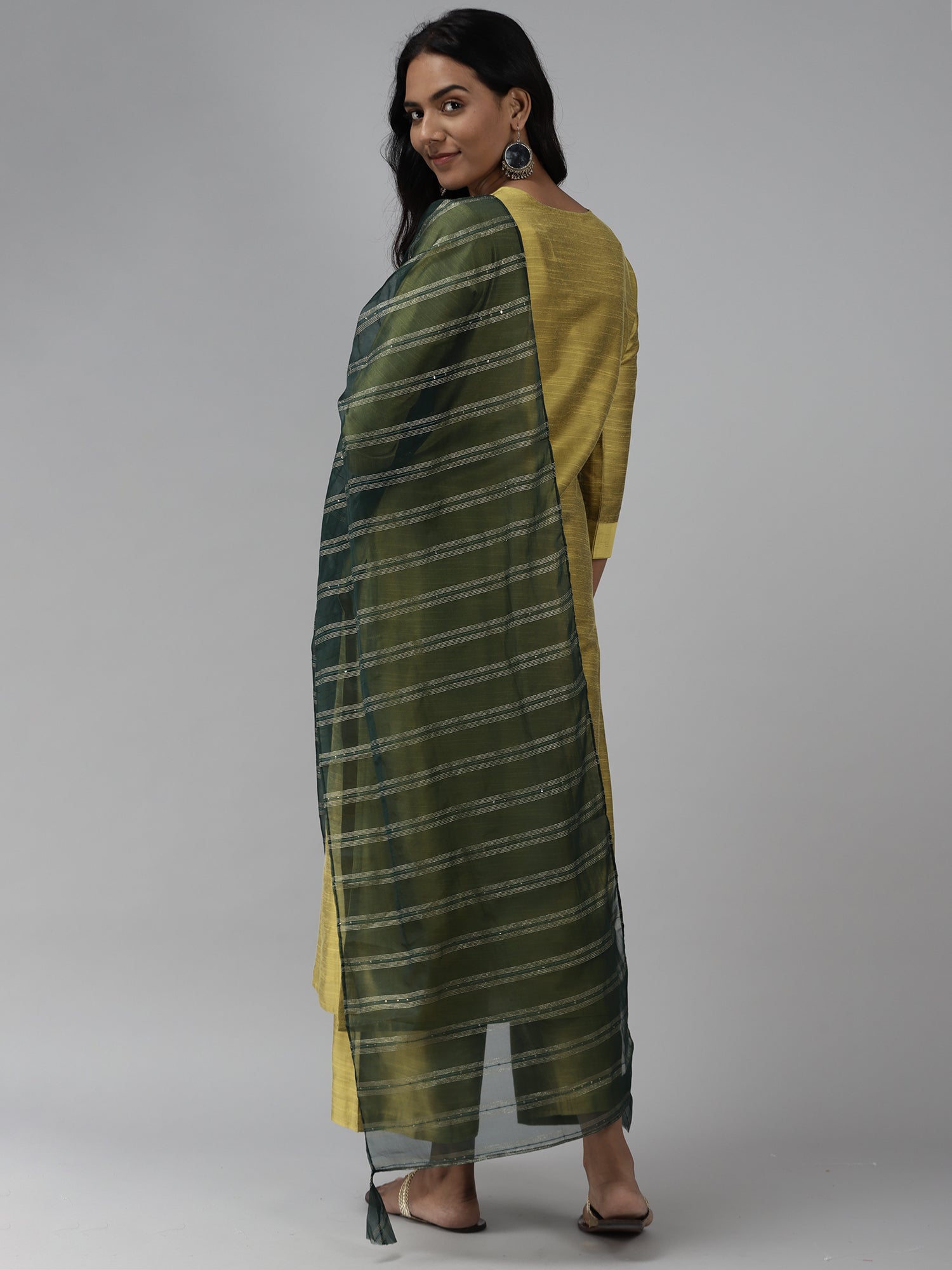 Women's Olive Chanderi Silk Kurta Set - Taantav