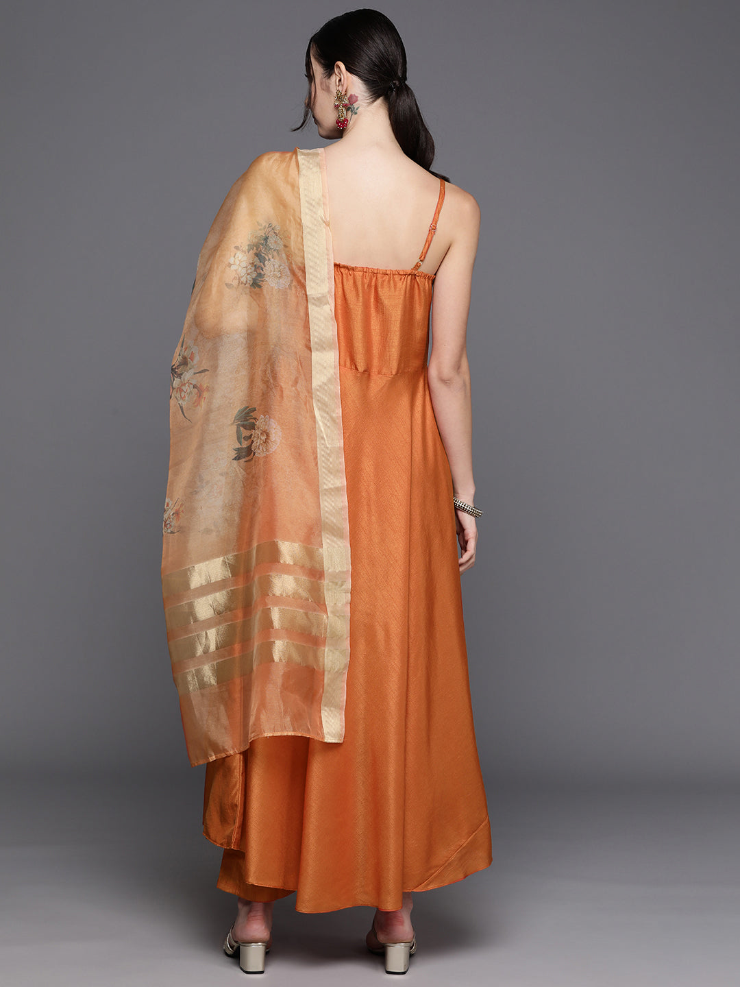 Women's Orange Polyester Kurta Set - Taantav