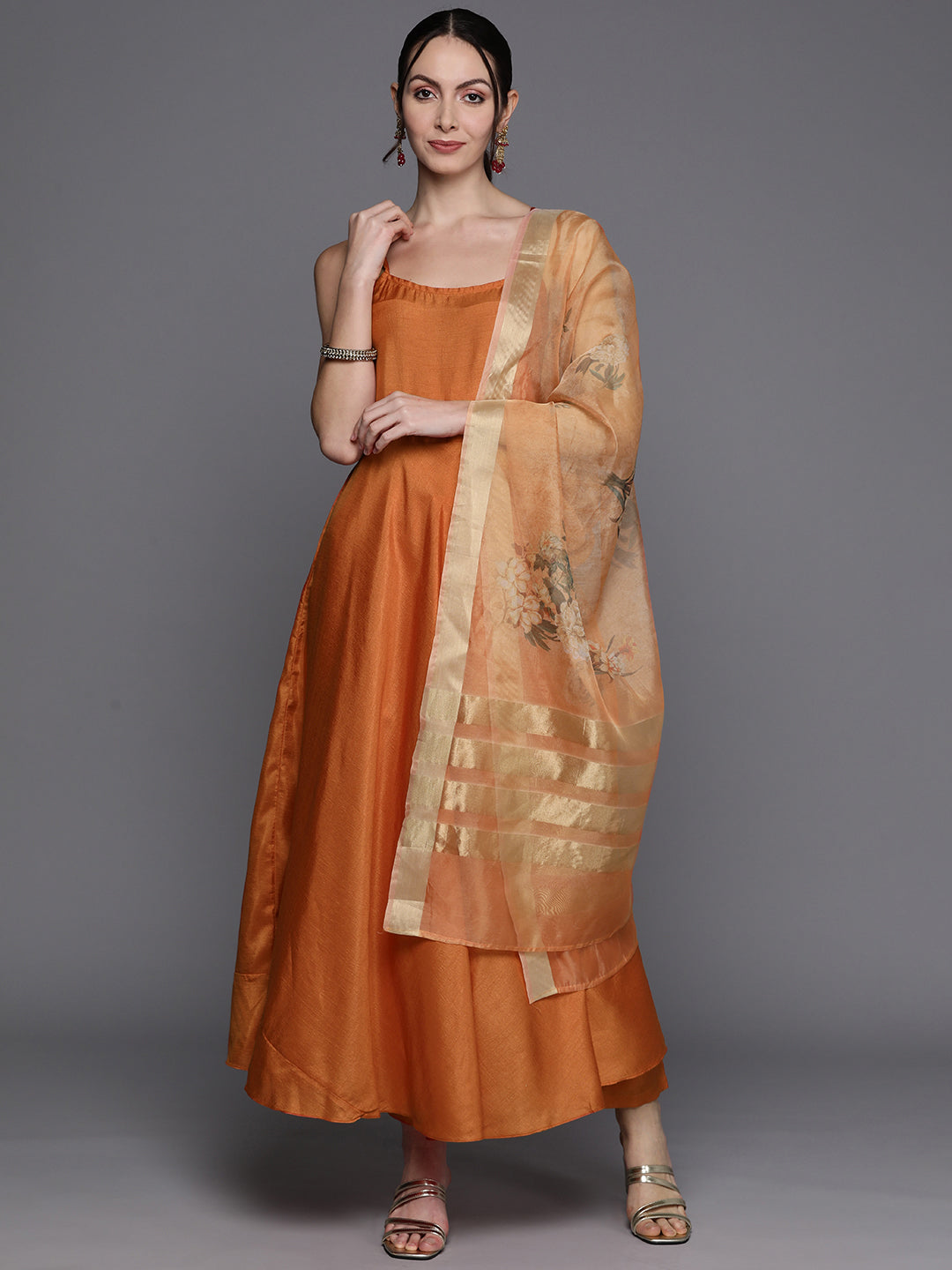 Women's Orange Polyester Kurta Set - Taantav