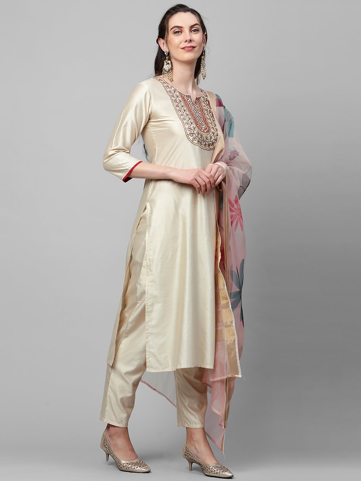 Women's Beige Liva Kurta Set - Taantav