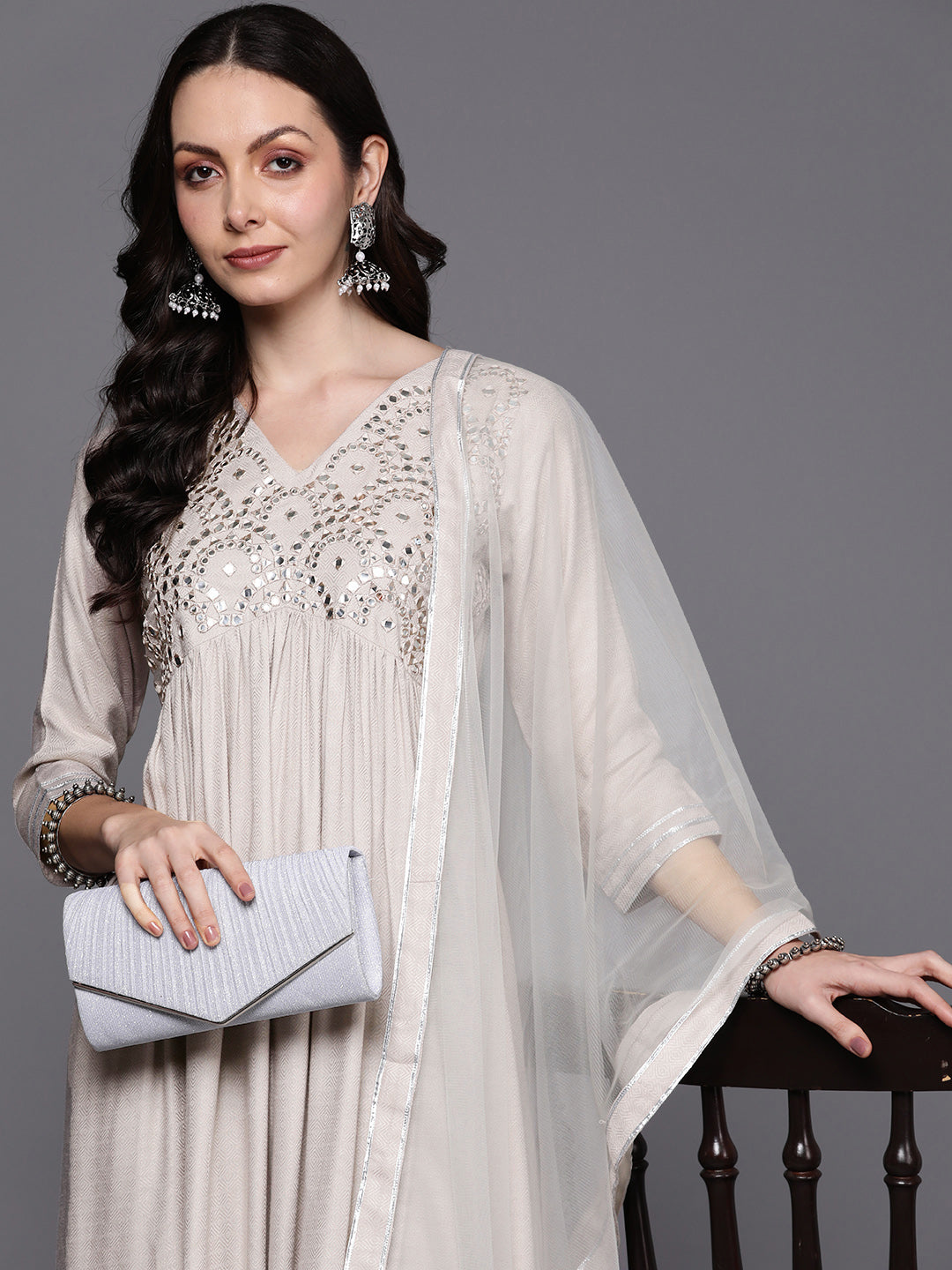 Women's Off White Polyester Kurta Set - Taantav