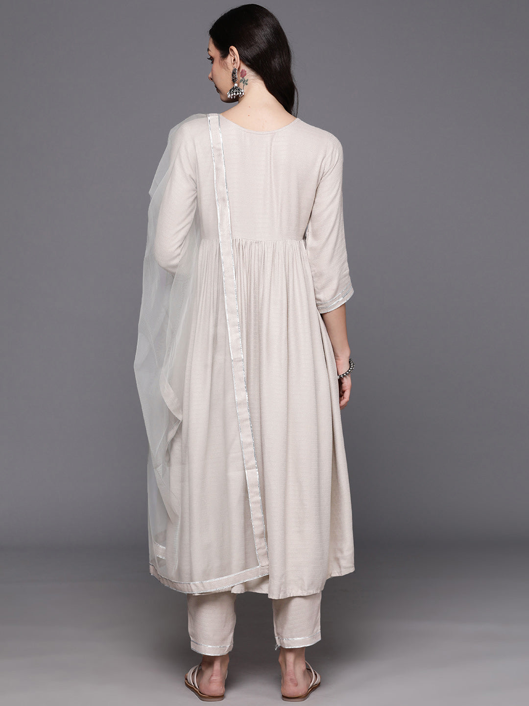 Women's Off White Polyester Kurta Set - Taantav