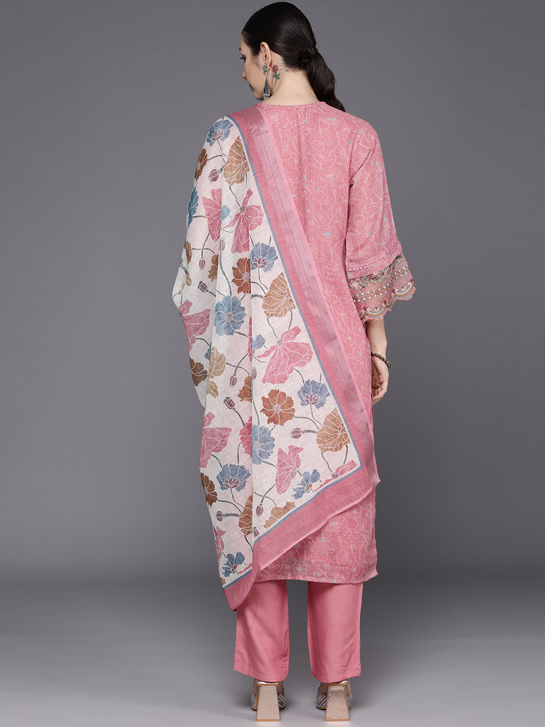 Women's Peach Linen Kurta Set - Taantav