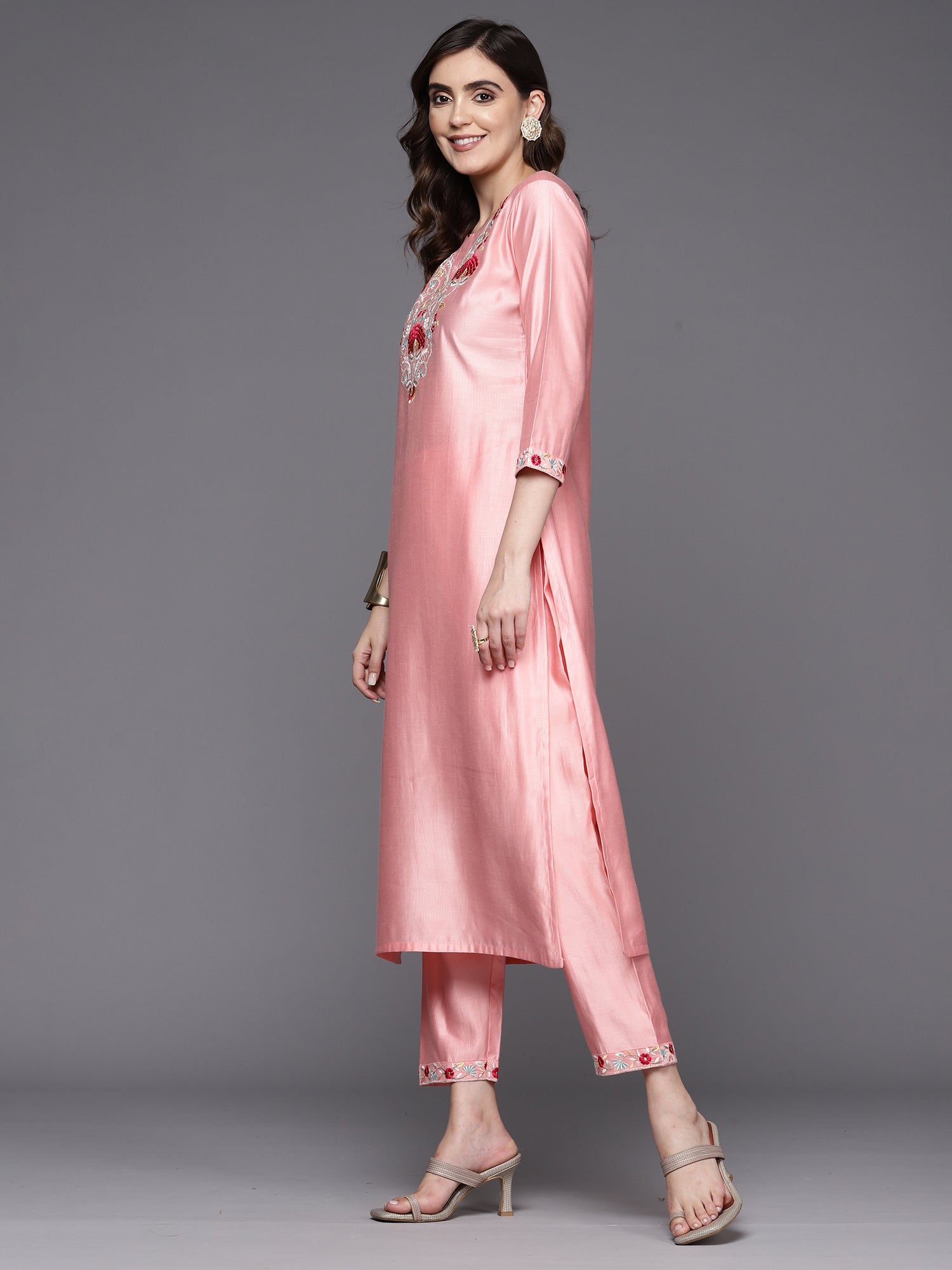 Women's Pink Liva Kurta Set - Taantav