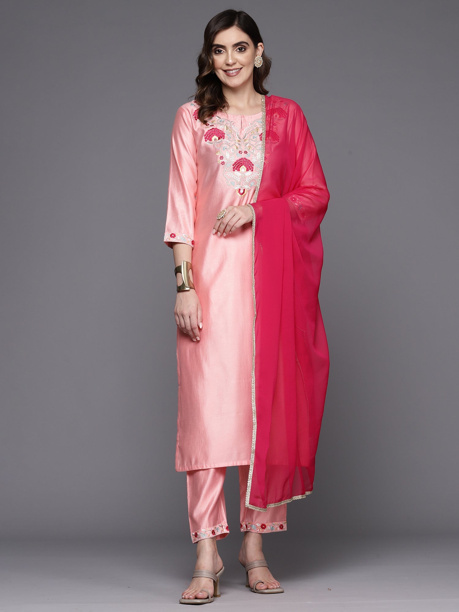 Women's Pink Liva Kurta Set - Taantav