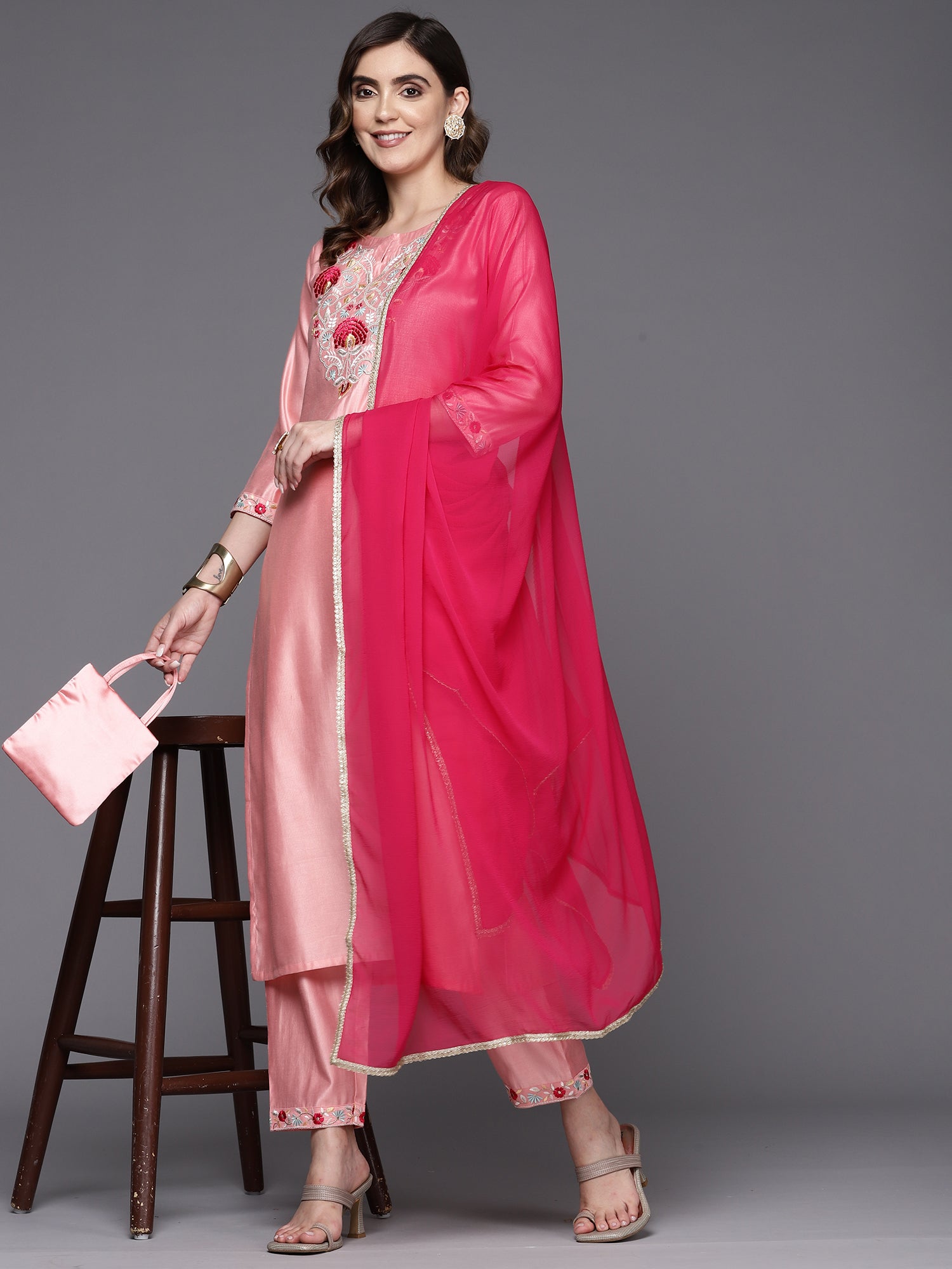 Women's Pink Liva Kurta Set - Taantav