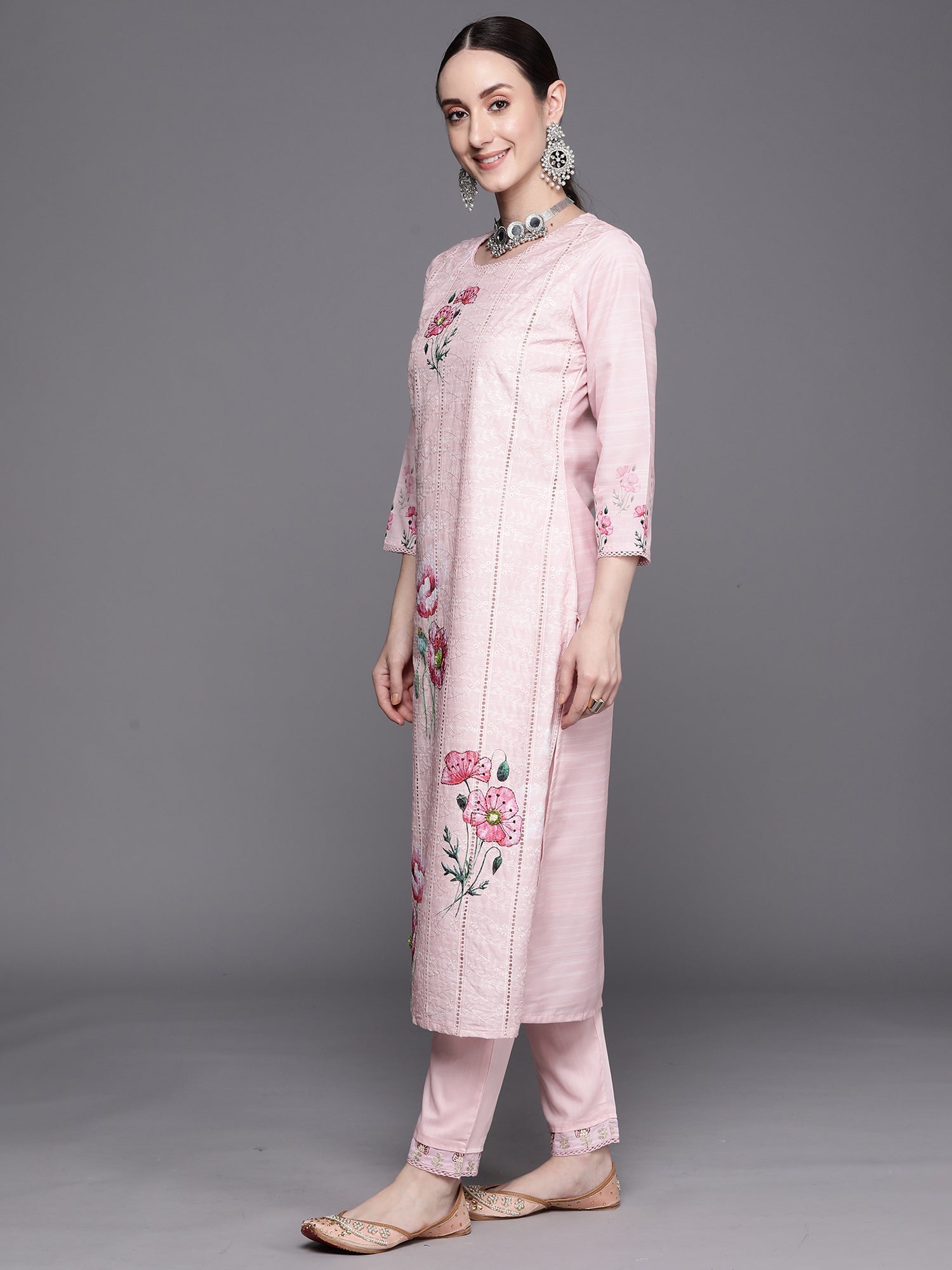 Women's Pink Pure Cotton Kurta Set - Taantav