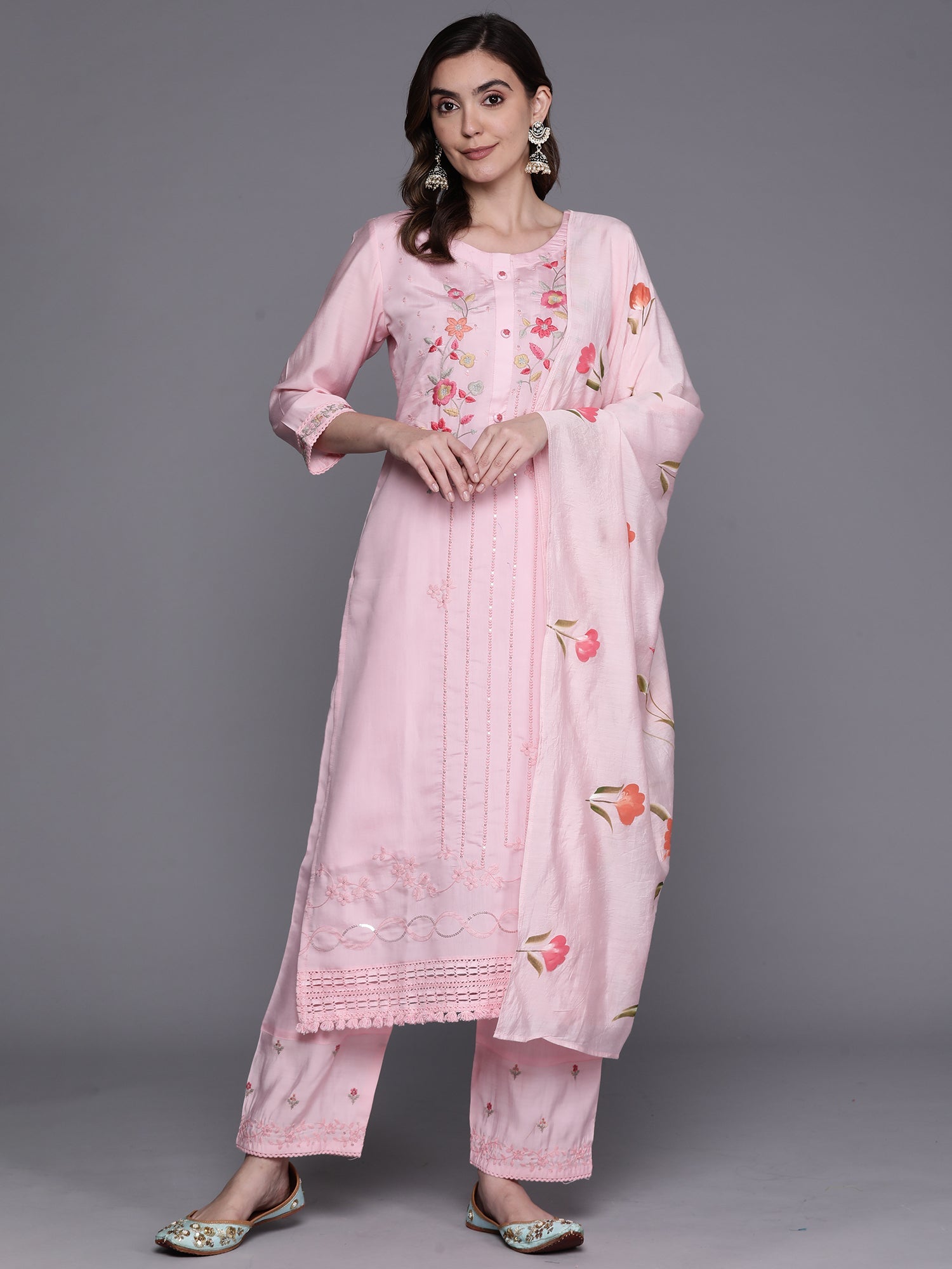 Women's Pink Silk Blend Kurta Set - Taantav