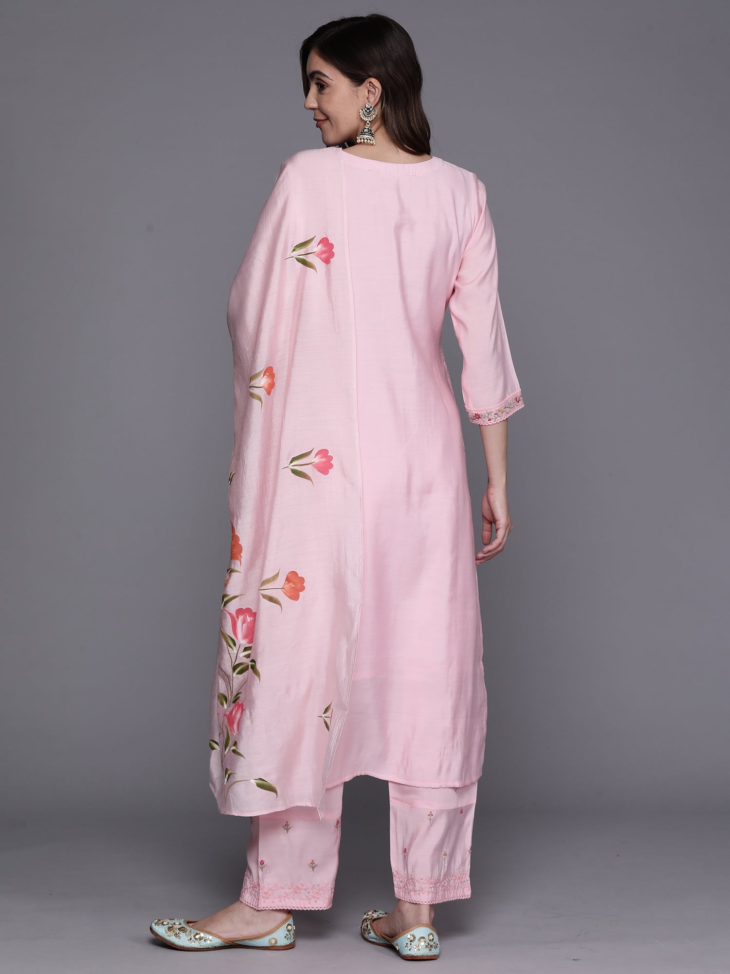 Women's Pink Silk Blend Kurta Set - Taantav