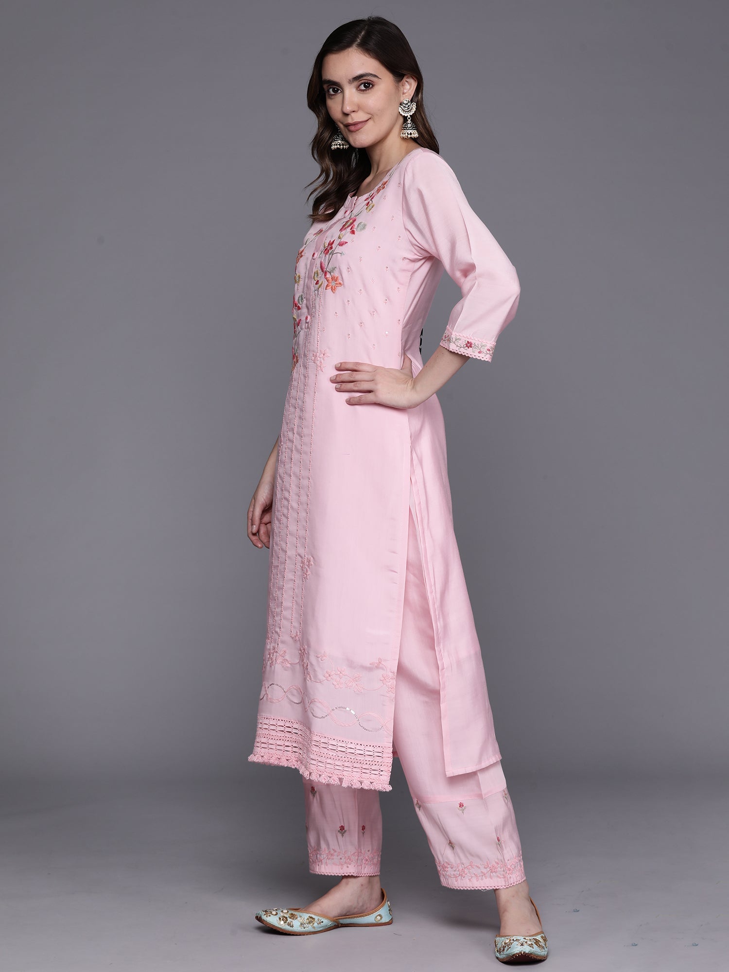 Women's Pink Silk Blend Kurta Set - Taantav