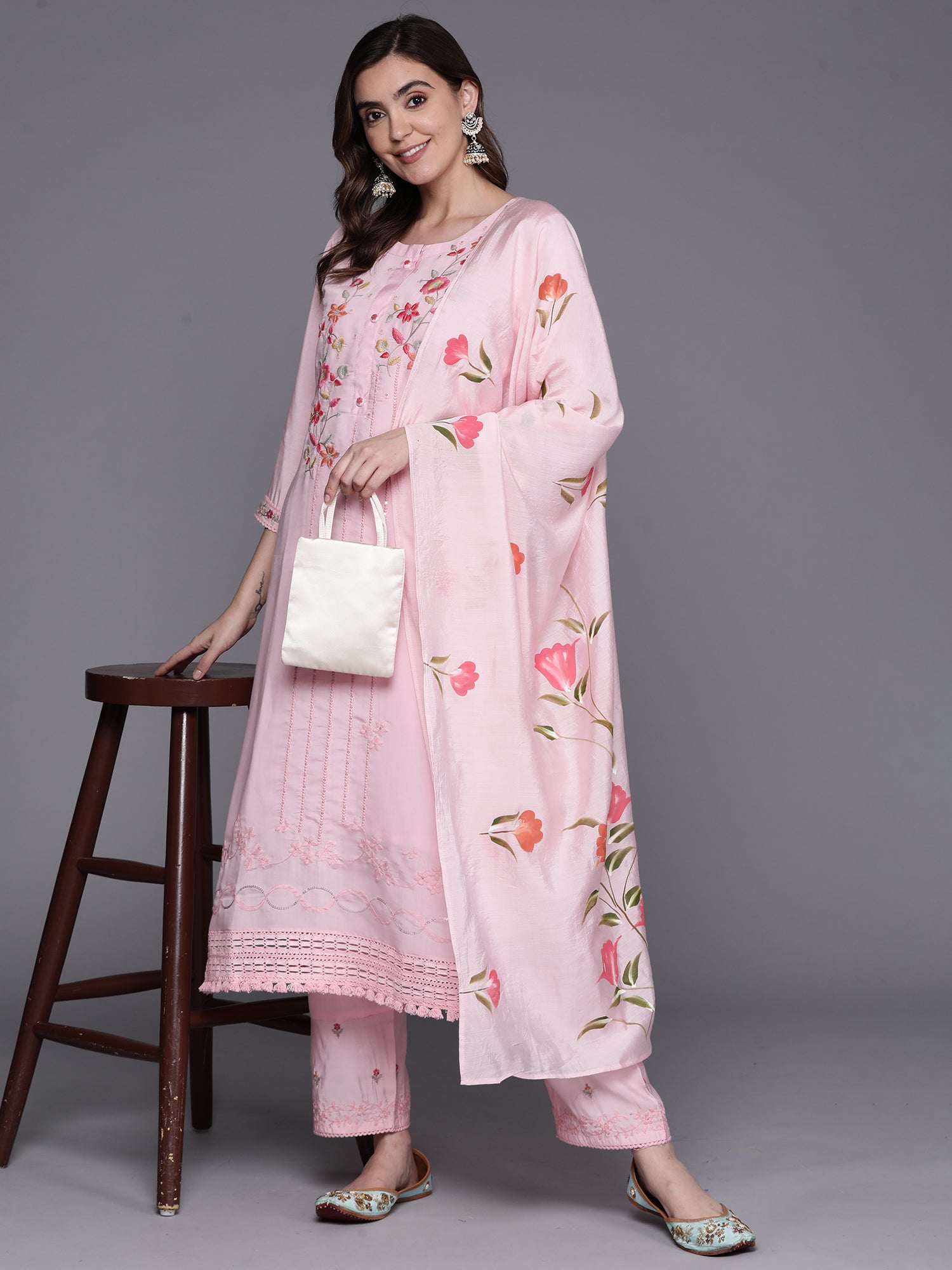 Women's Pink Silk Blend Kurta Set - Taantav