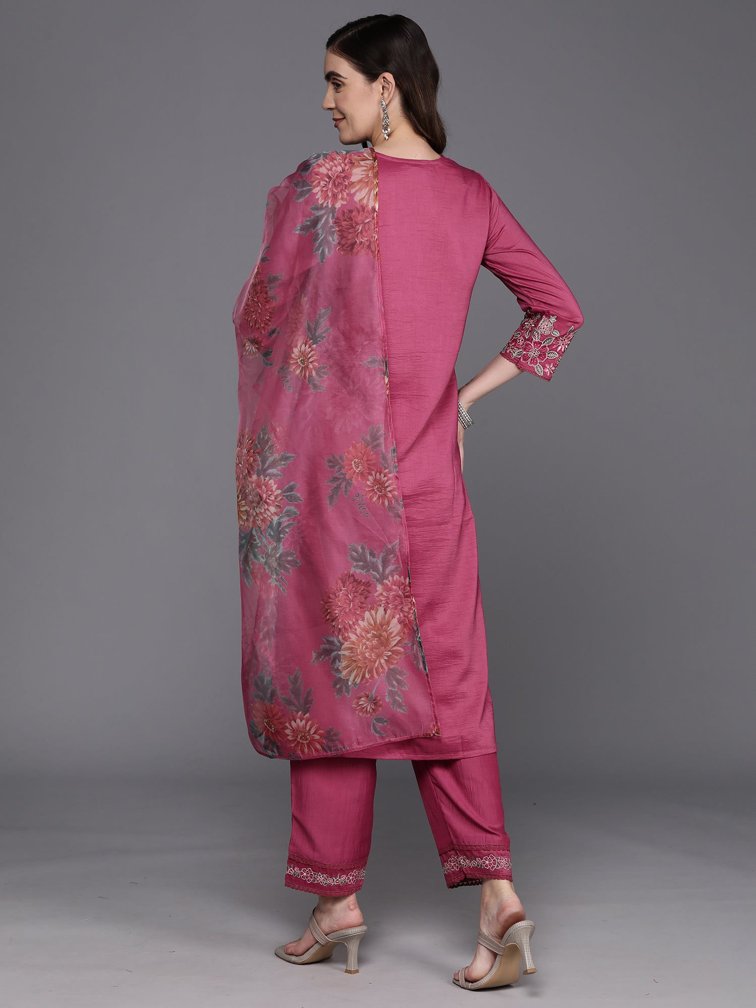 Women's Pink Viscose Rayon Kurta Set - Taantav