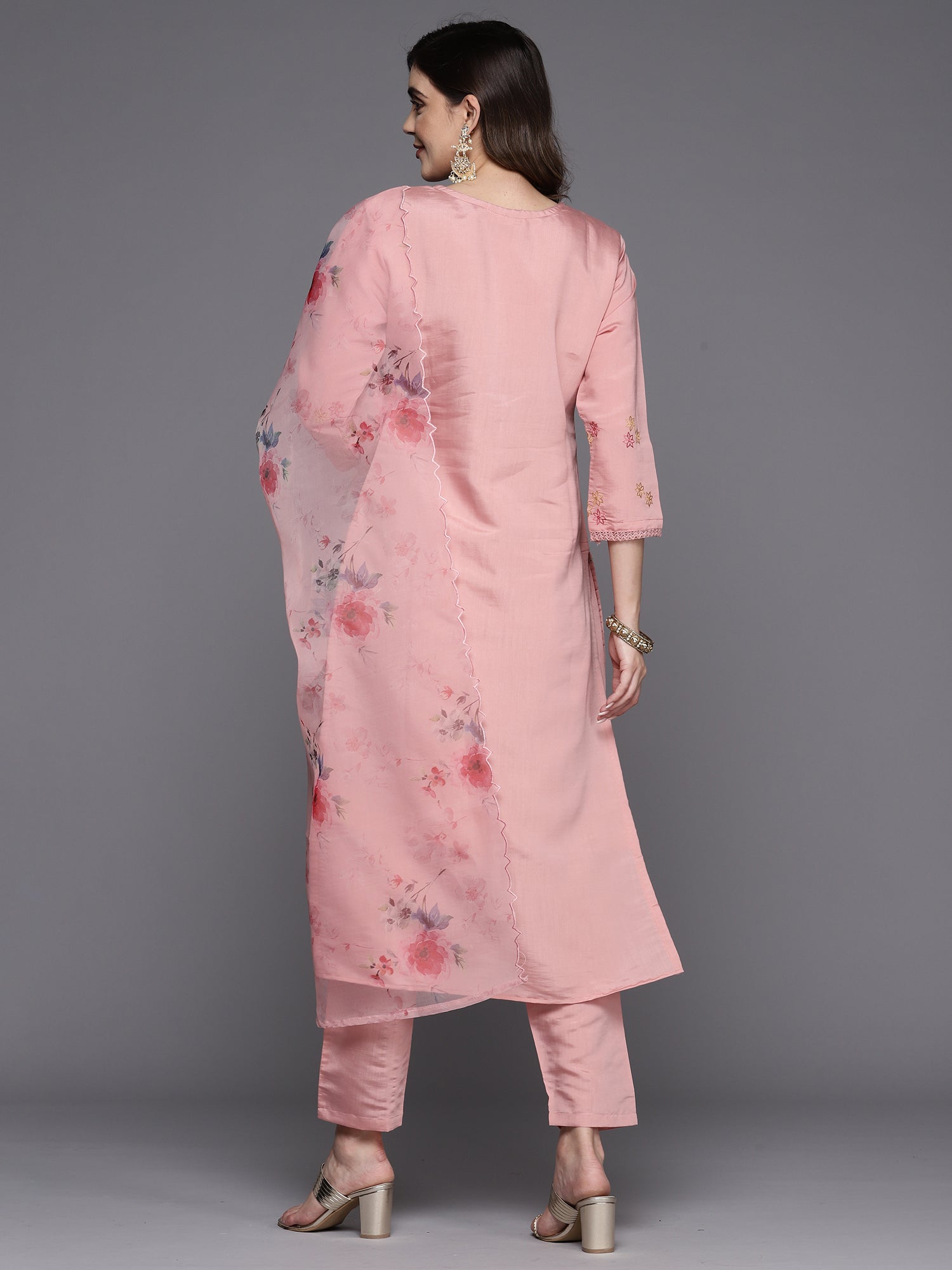 Women's Pink Viscose Rayon Kurta Set - Taantav