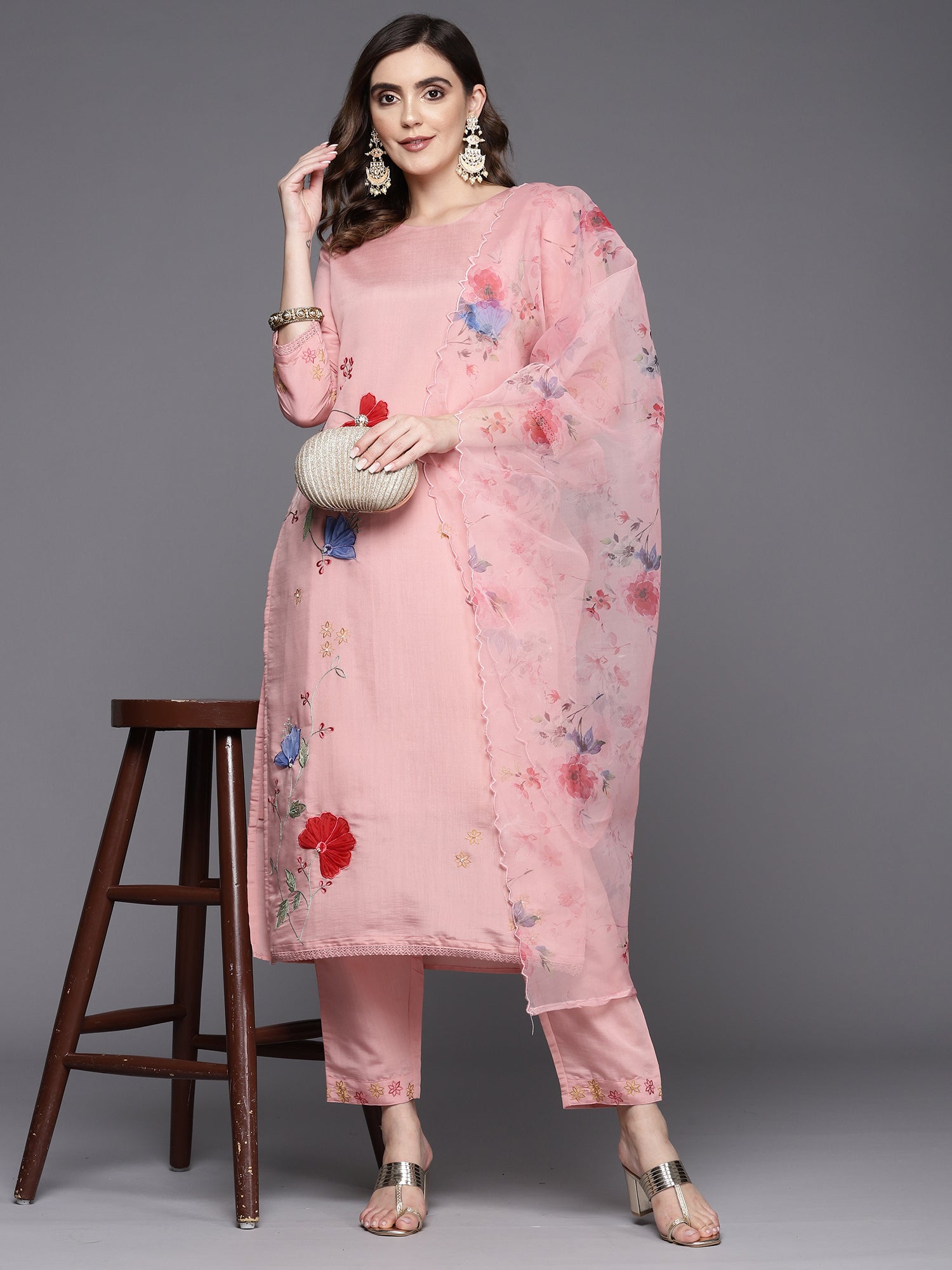 Women's Pink Viscose Rayon Kurta Set - Taantav