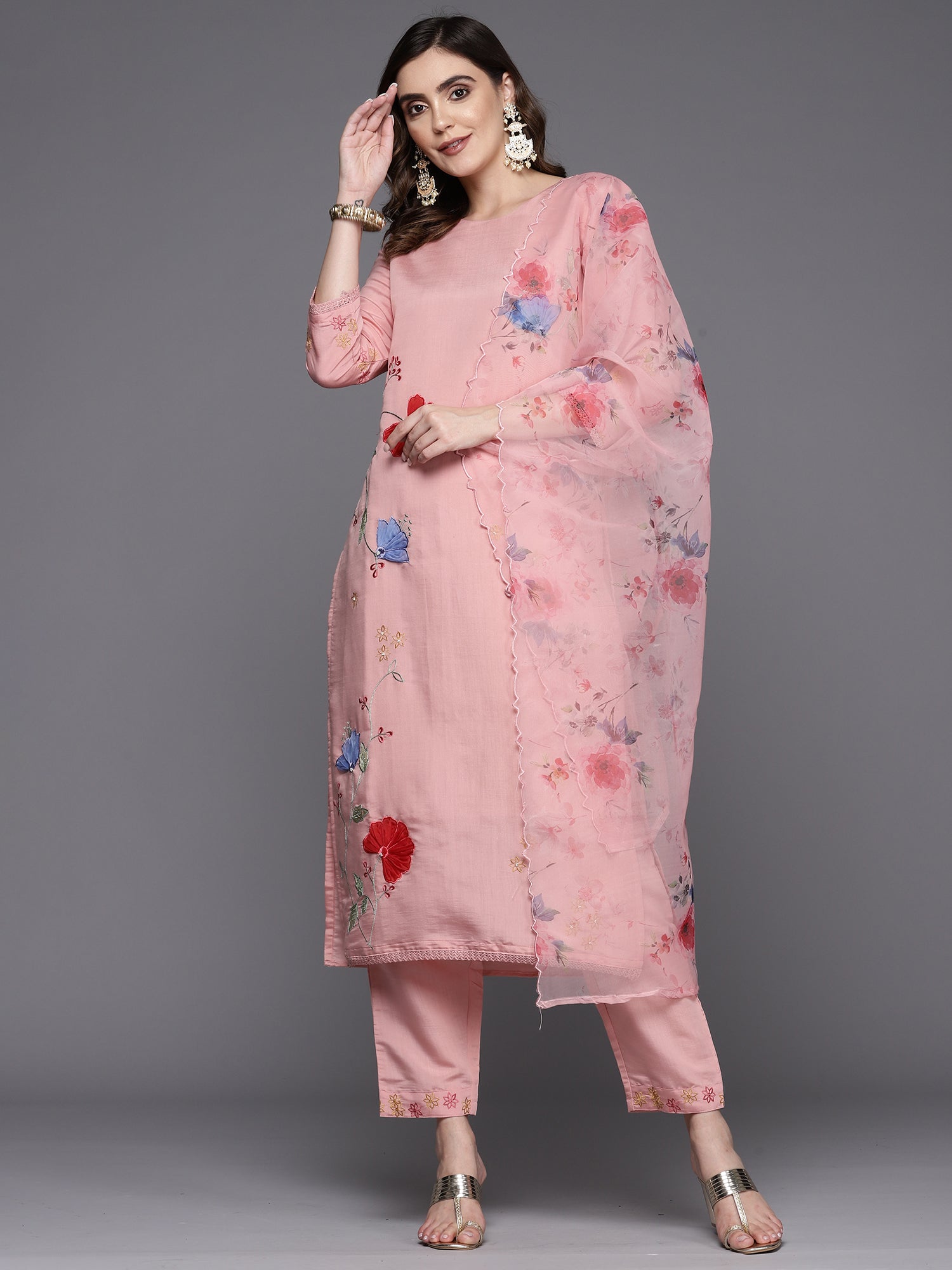 Women's Pink Viscose Rayon Kurta Set - Taantav