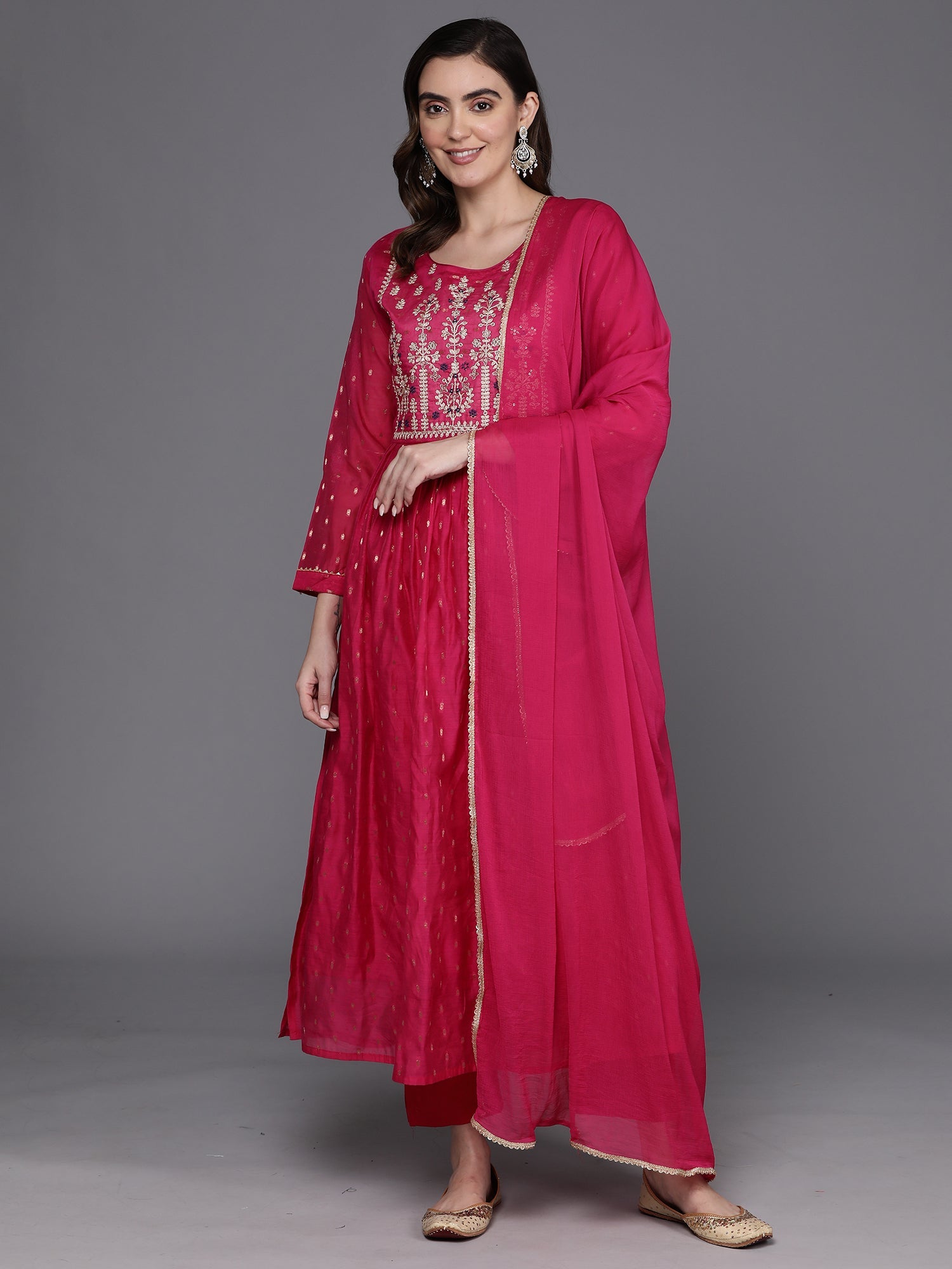 Women's Pink Chanderi Silk Kurta Set - Taantav