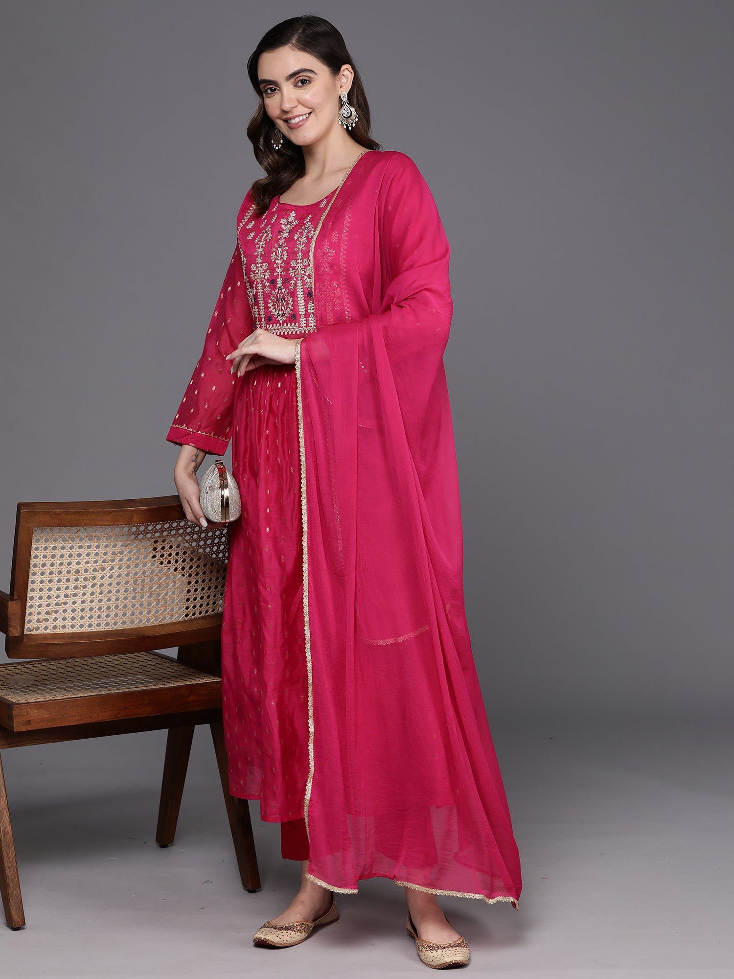 Women's Pink Chanderi Silk Kurta Set - Taantav