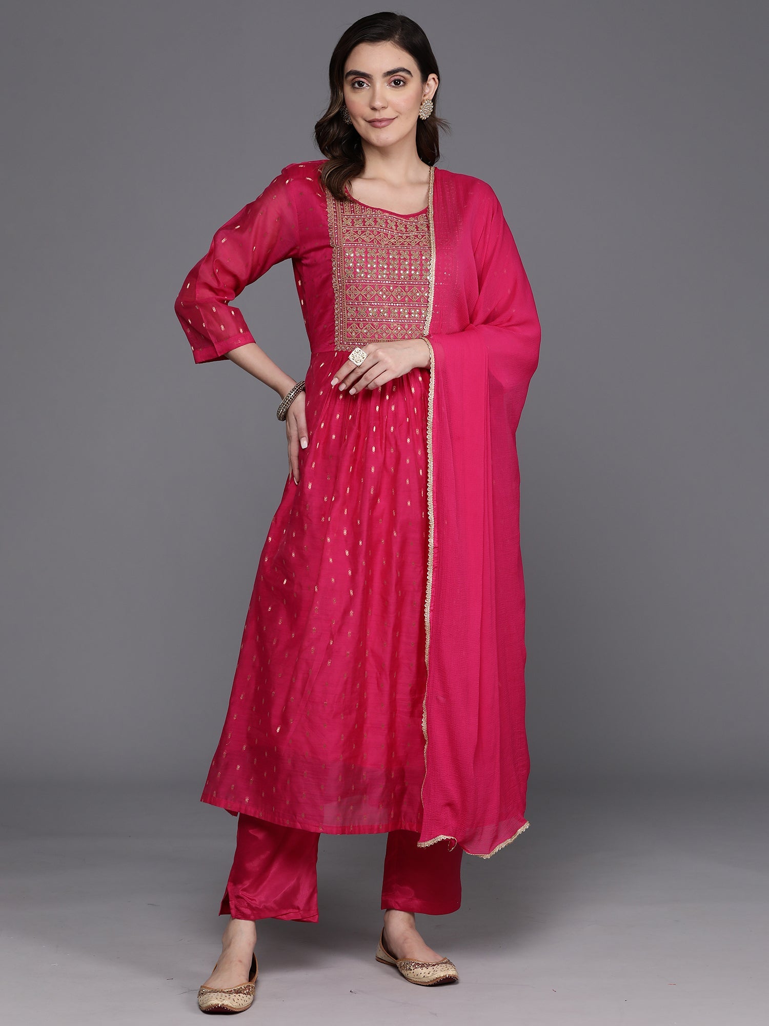 Women's Pink Chanderi Silk Kurta Set - Taantav