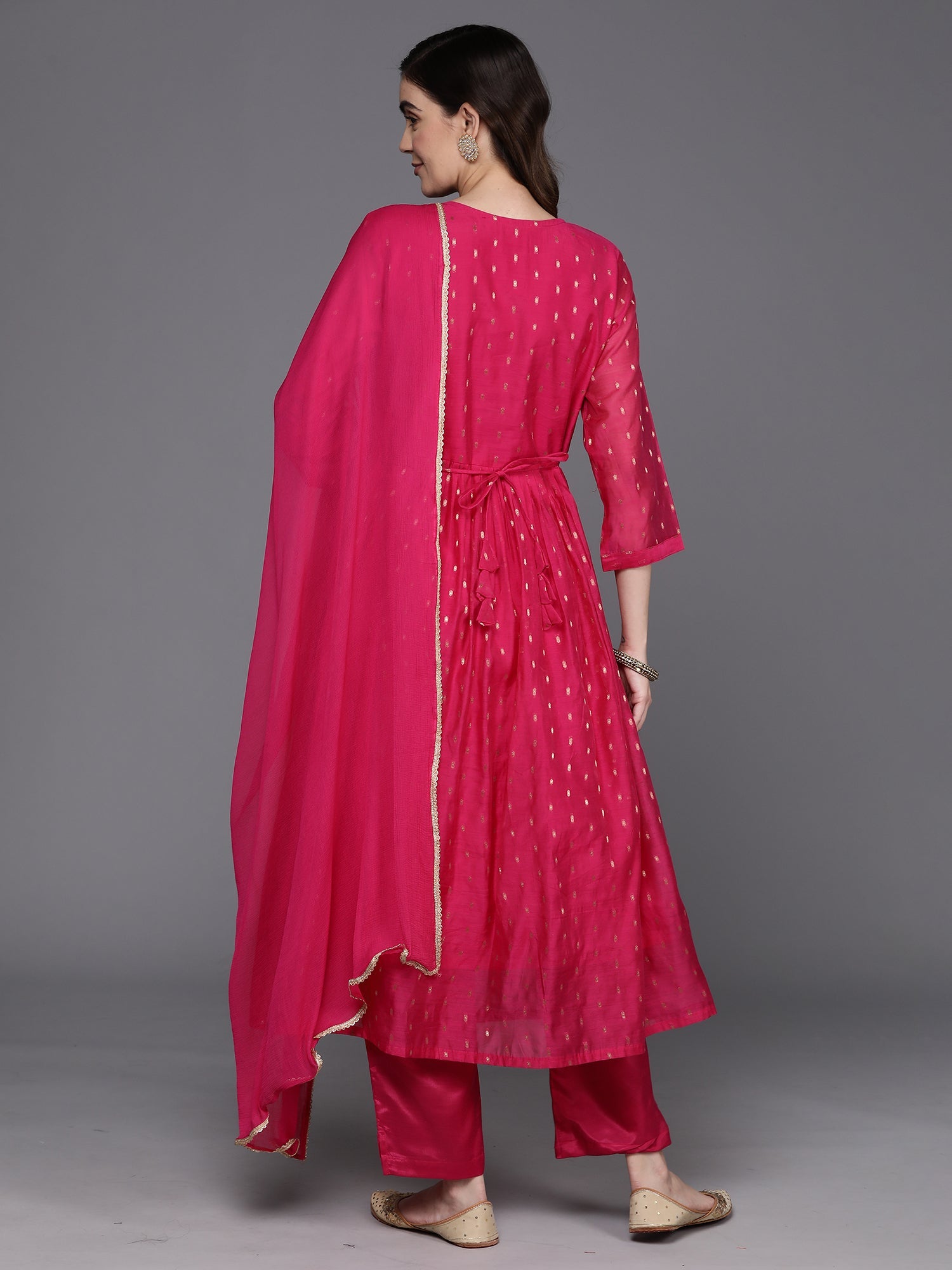 Women's Pink Chanderi Silk Kurta Set - Taantav