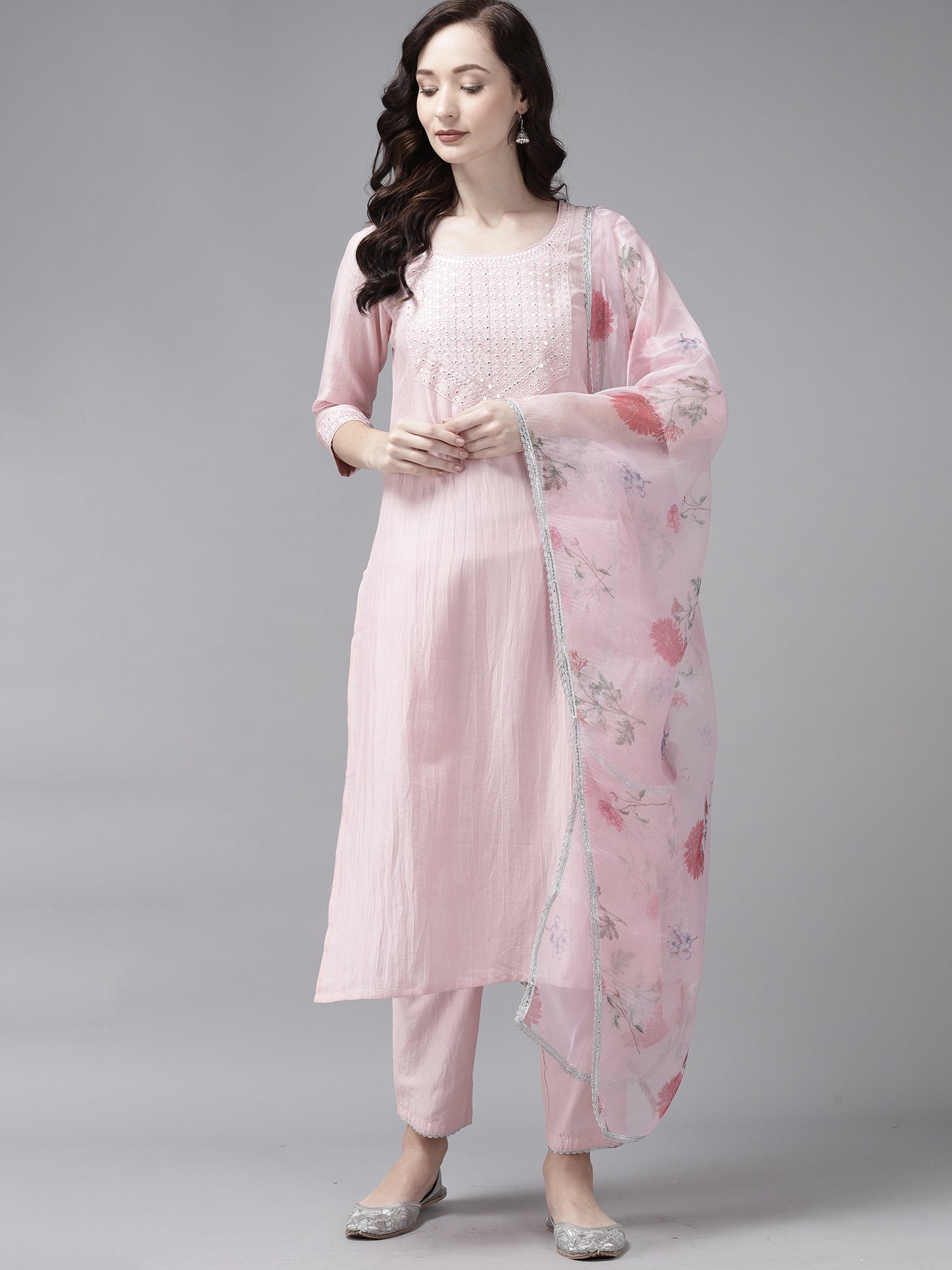 Women's Pink Silk Blend Kurta Set - Taantav