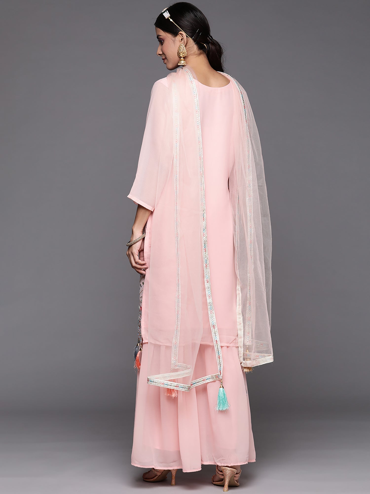 Women's Pink Poly Georgette Kurta Set - Taantav