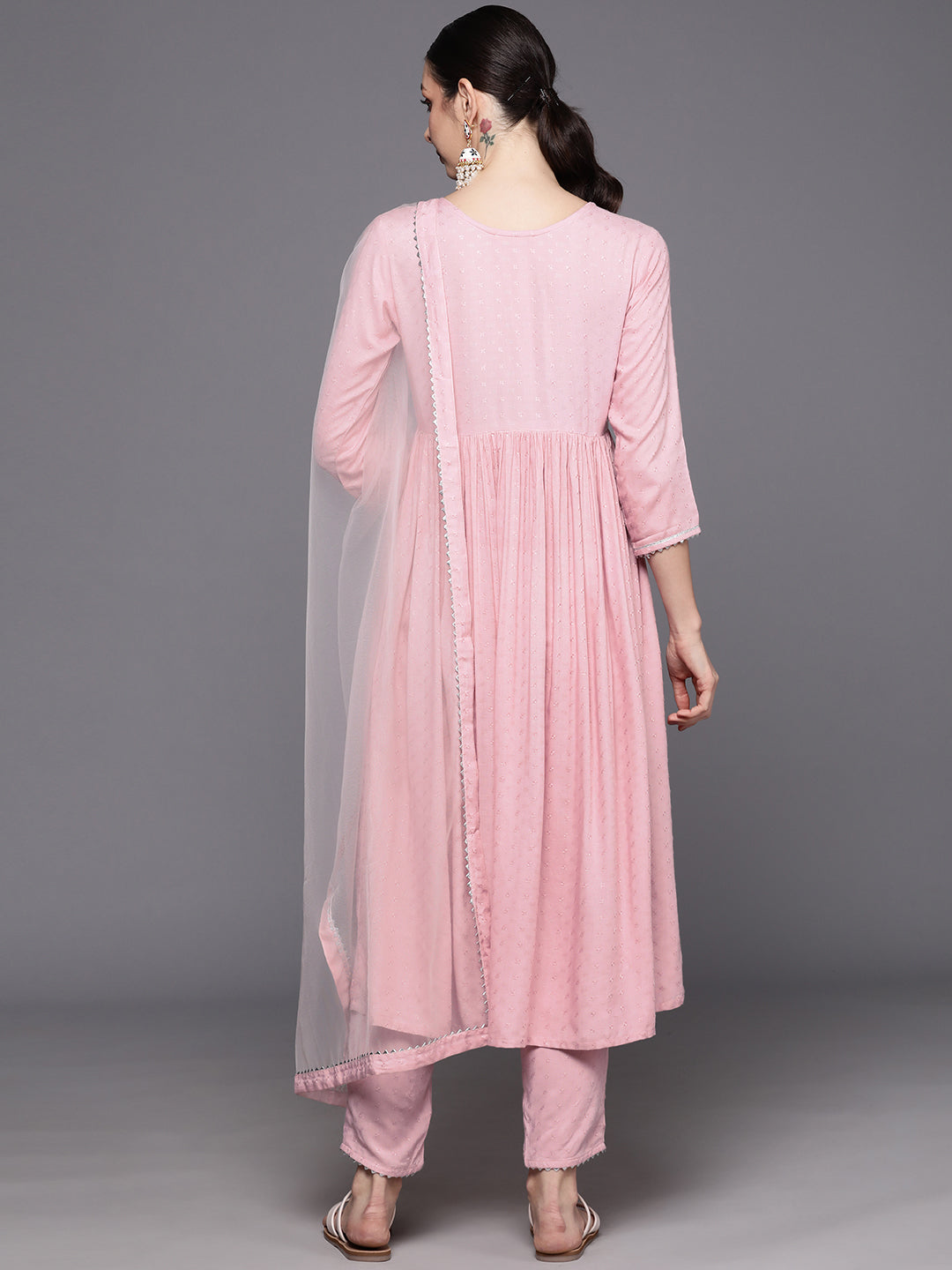 Women's Pink Polyester Kurta Set - Taantav