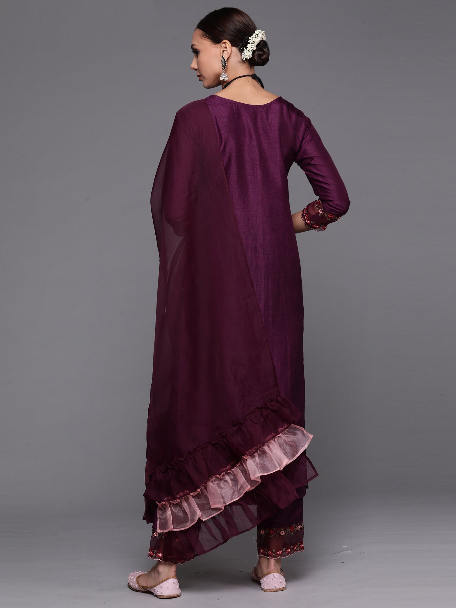 Women's Purple Polyester Kurta Set - Taantav