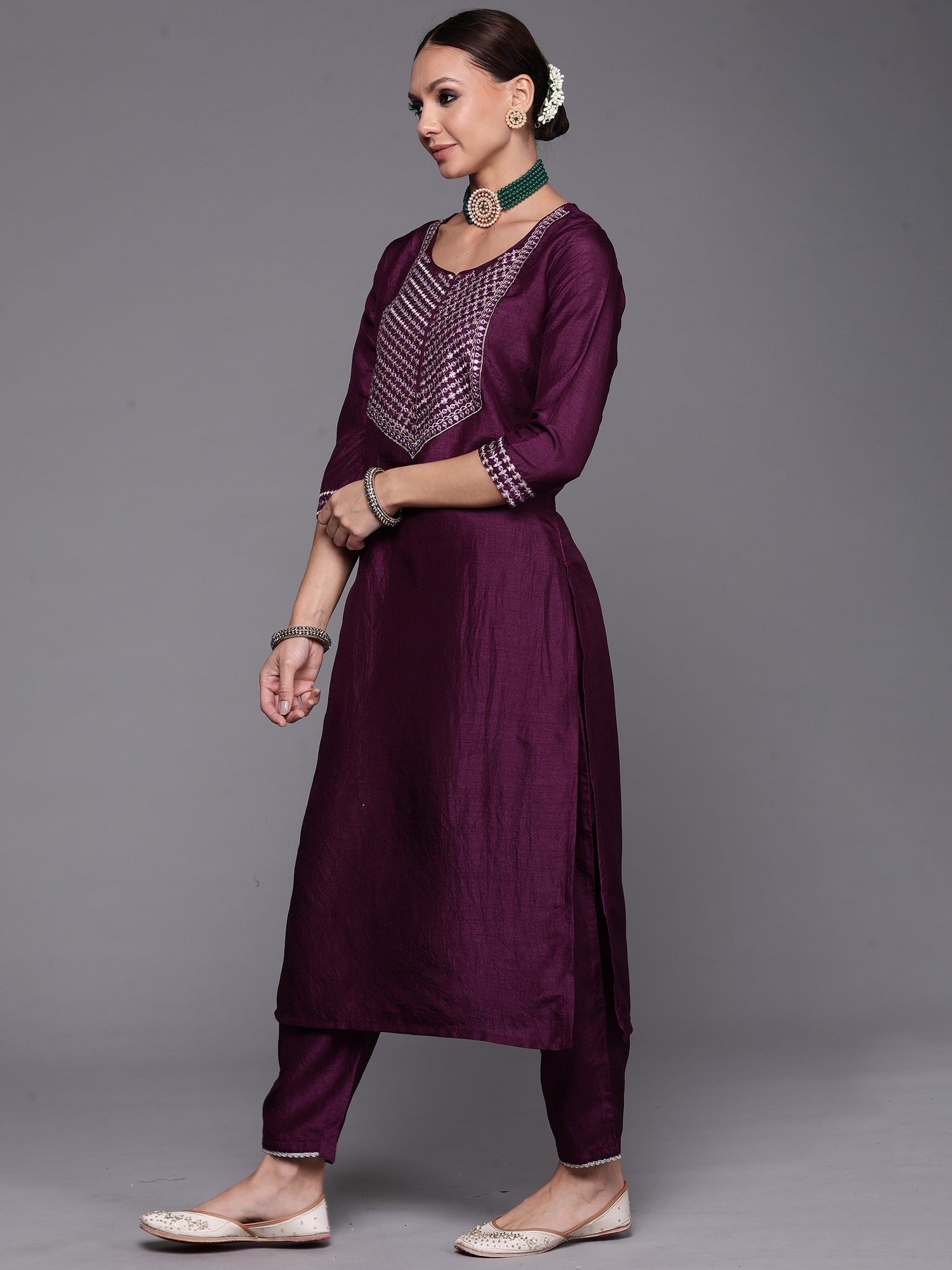 Women's Purple Polyester Kurta Set - Taantav