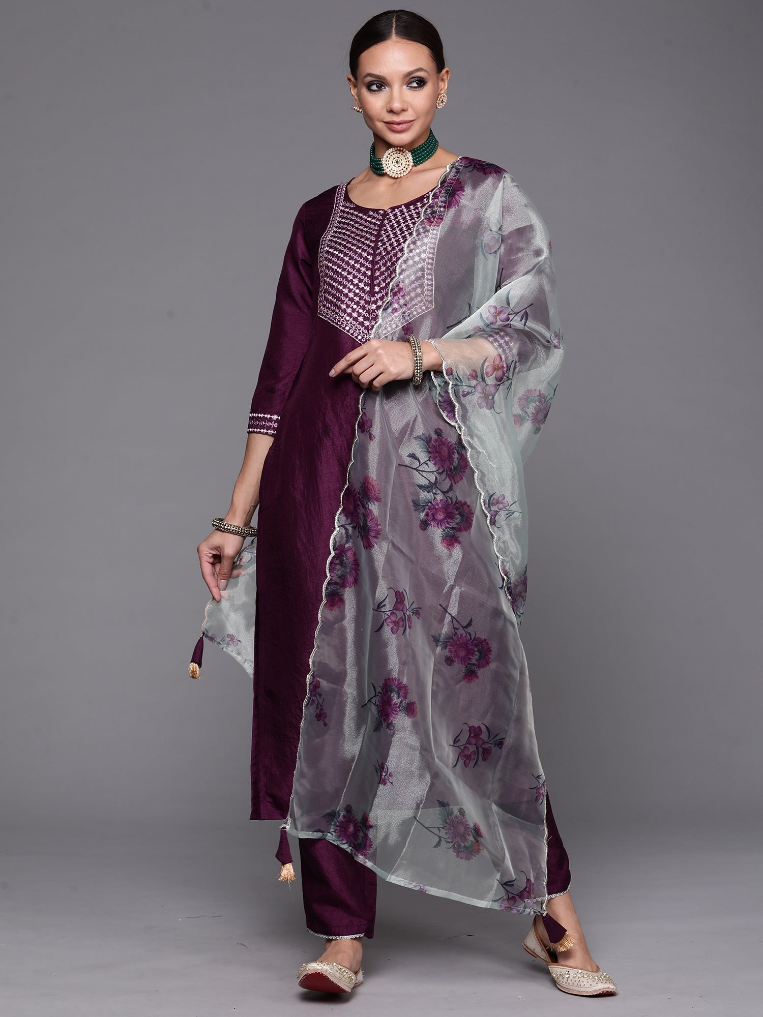 Women's Purple Polyester Kurta Set - Taantav