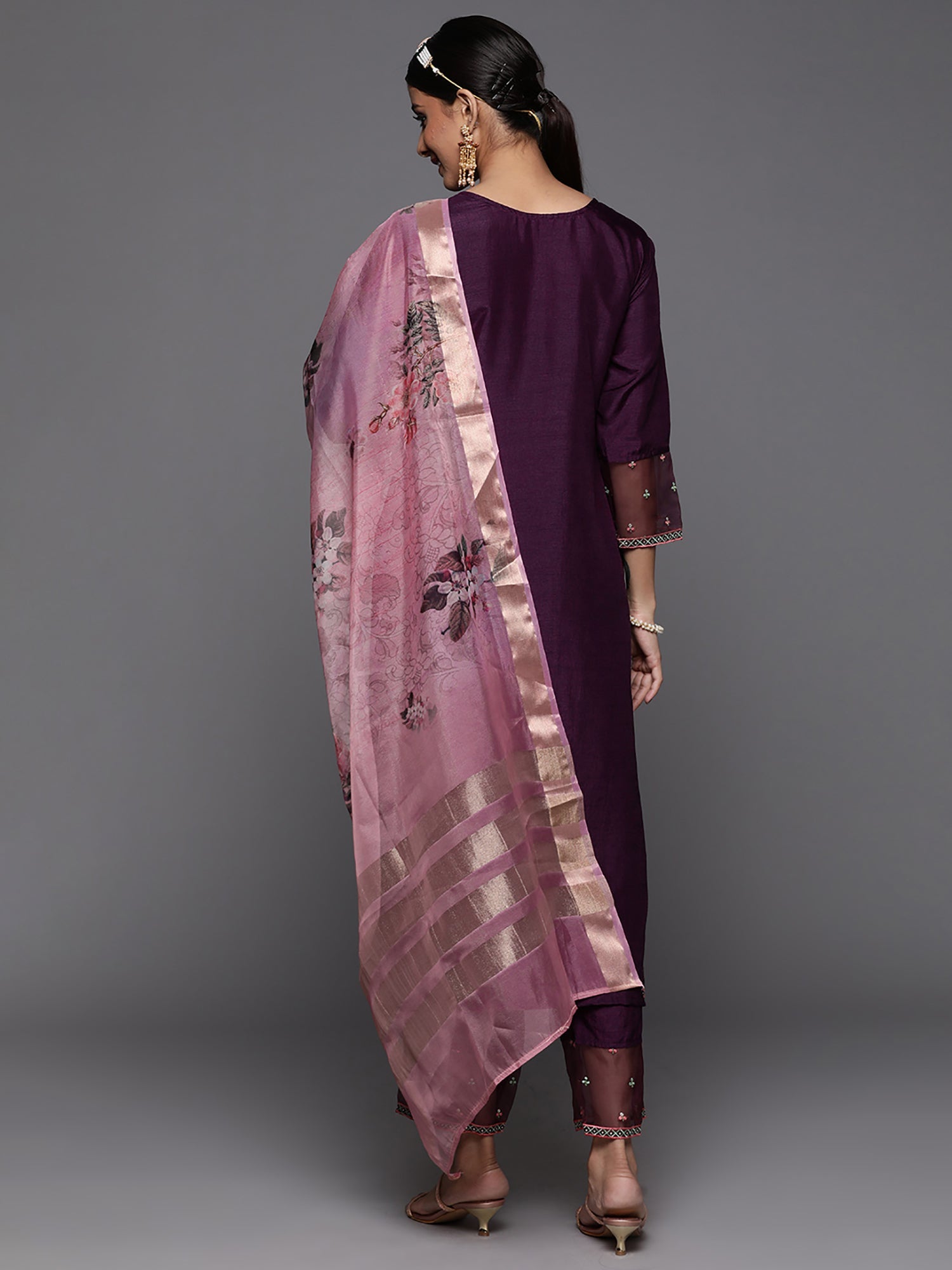 Women's Burgundy Polyester Kurta Set - Taantav