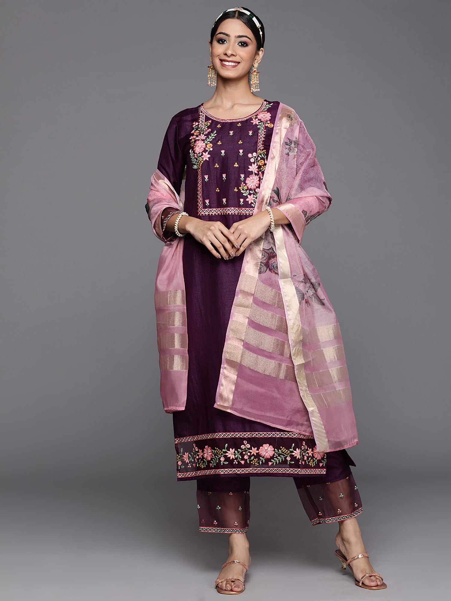 Women's Burgundy Polyester Kurta Set - Taantav