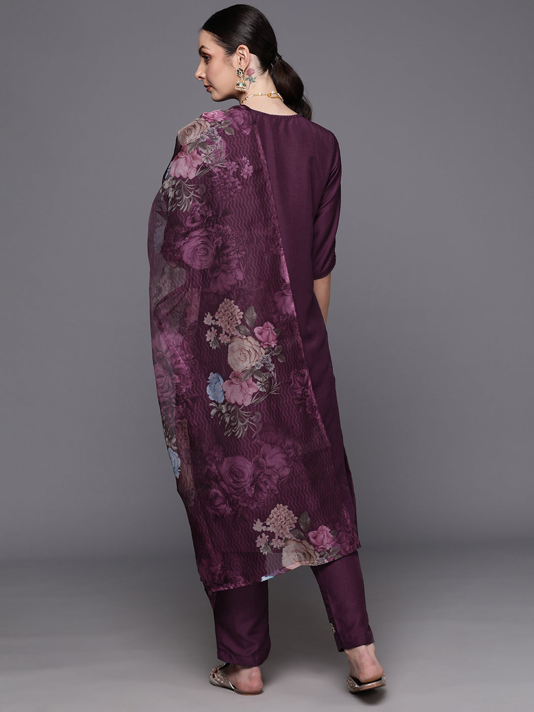 Women's Purple Cotton Blend Kurta Set - Taantav