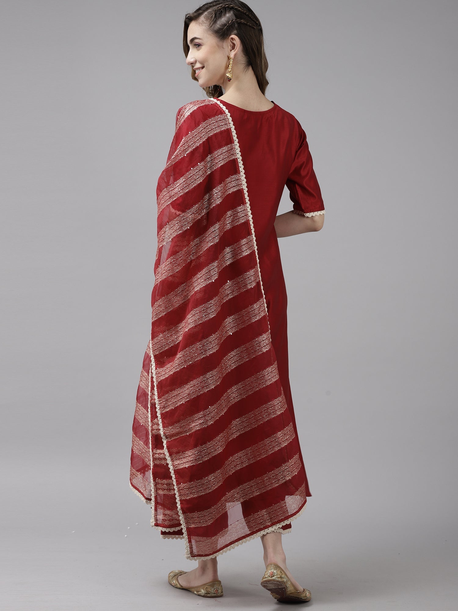 Women's Red Liva Kurta Set - Taantav