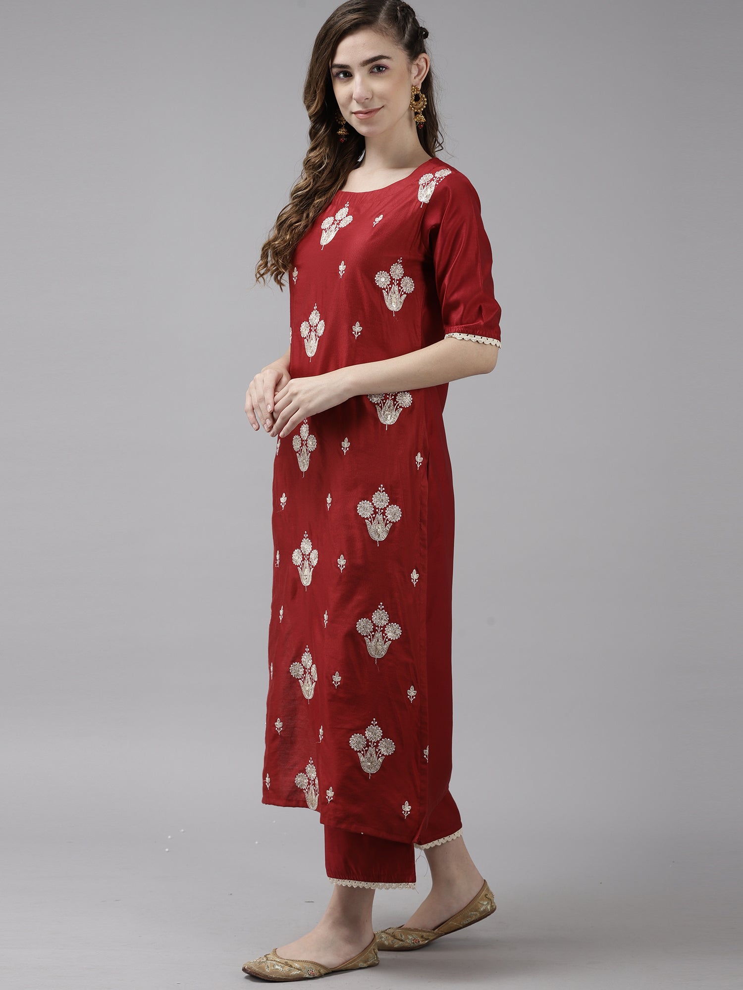 Women's Red Liva Kurta Set - Taantav