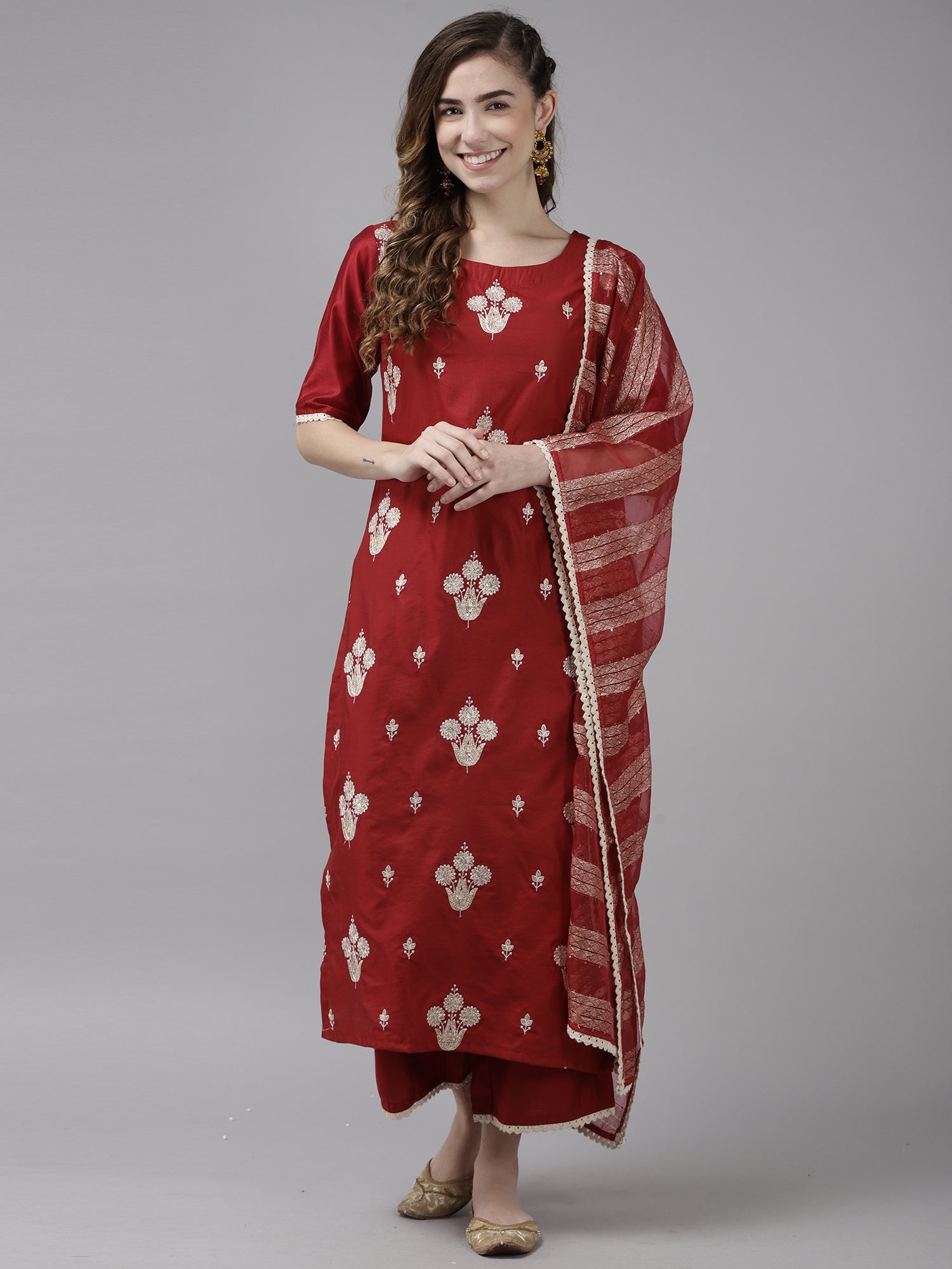 Women's Red Liva Kurta Set - Taantav