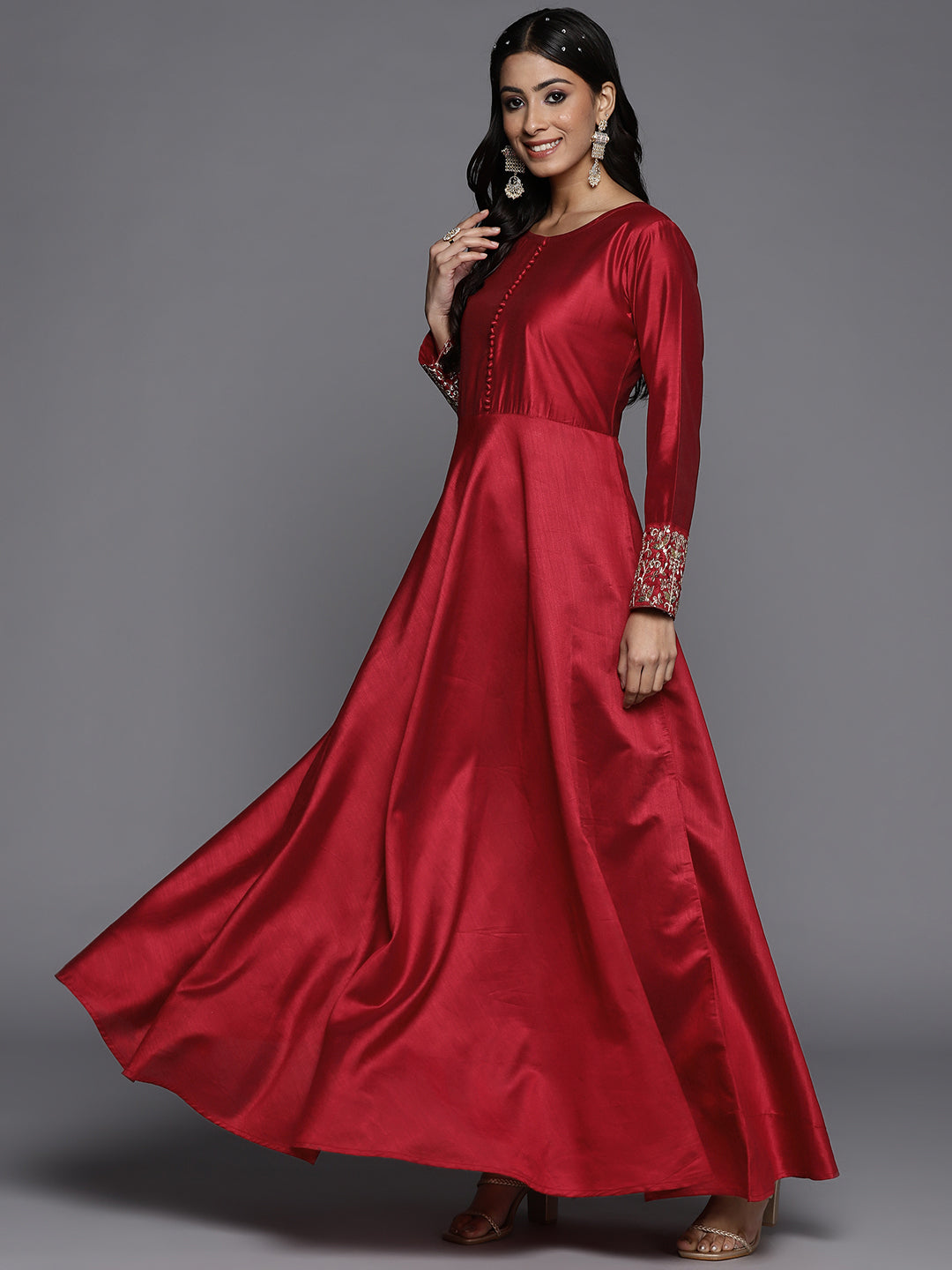 Women's Red Liva Kurta Set - Taantav