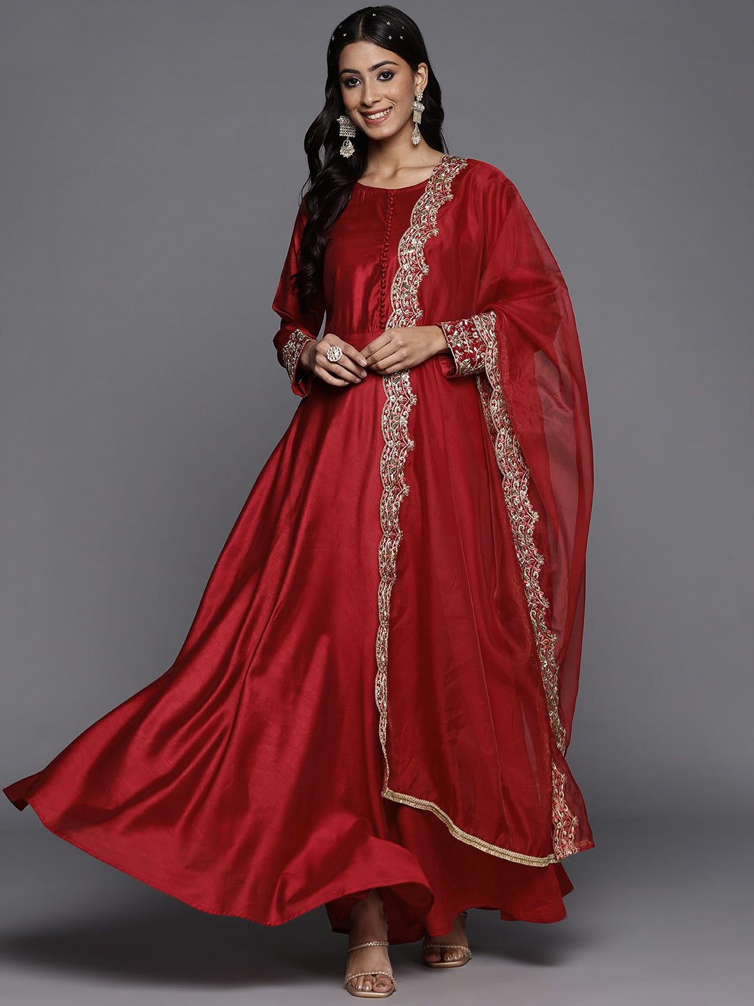 Women's Red Liva Kurta Set - Taantav