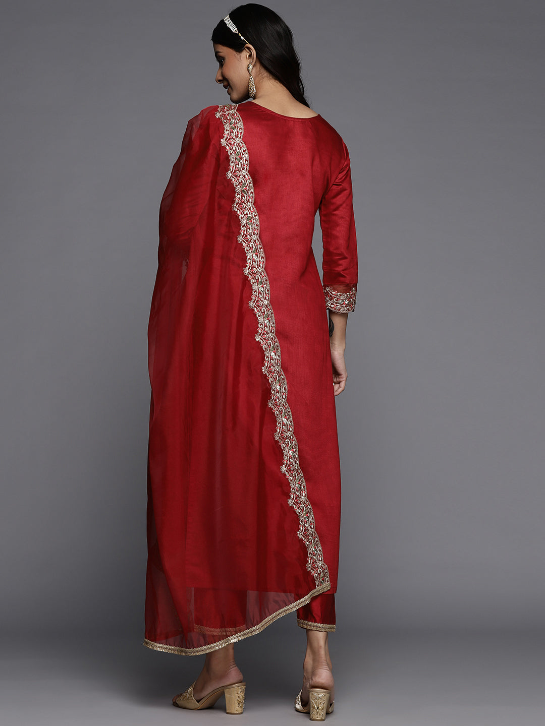 Women's Red Liva Kurta Set - Taantav