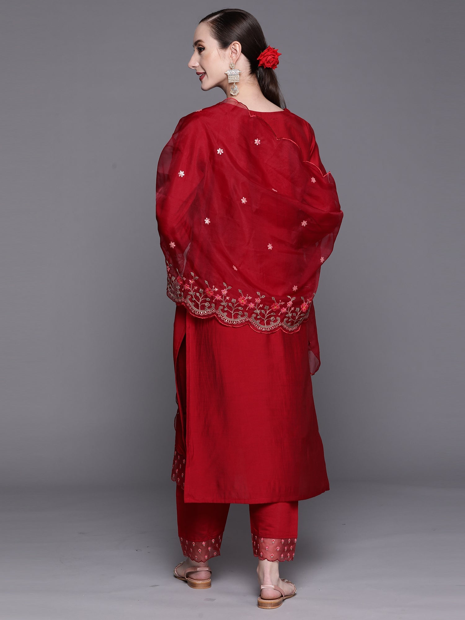 Women's Red Viscose Rayon Kurta Set - Taantav