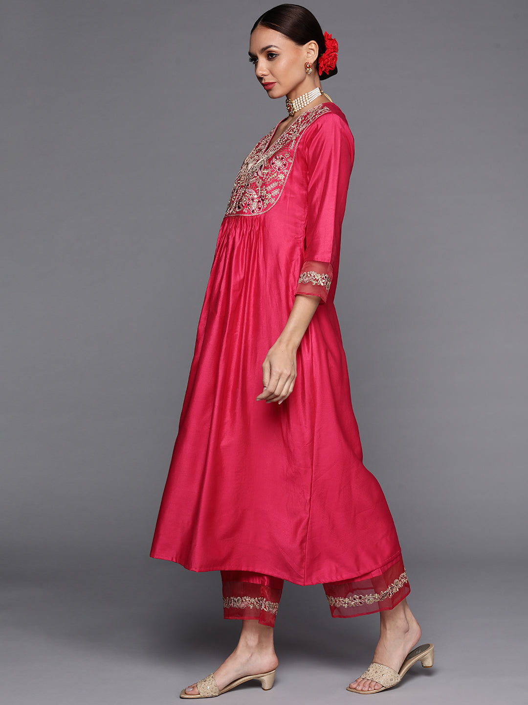 Women's Pink Silk Blend Kurta Set - Taantav