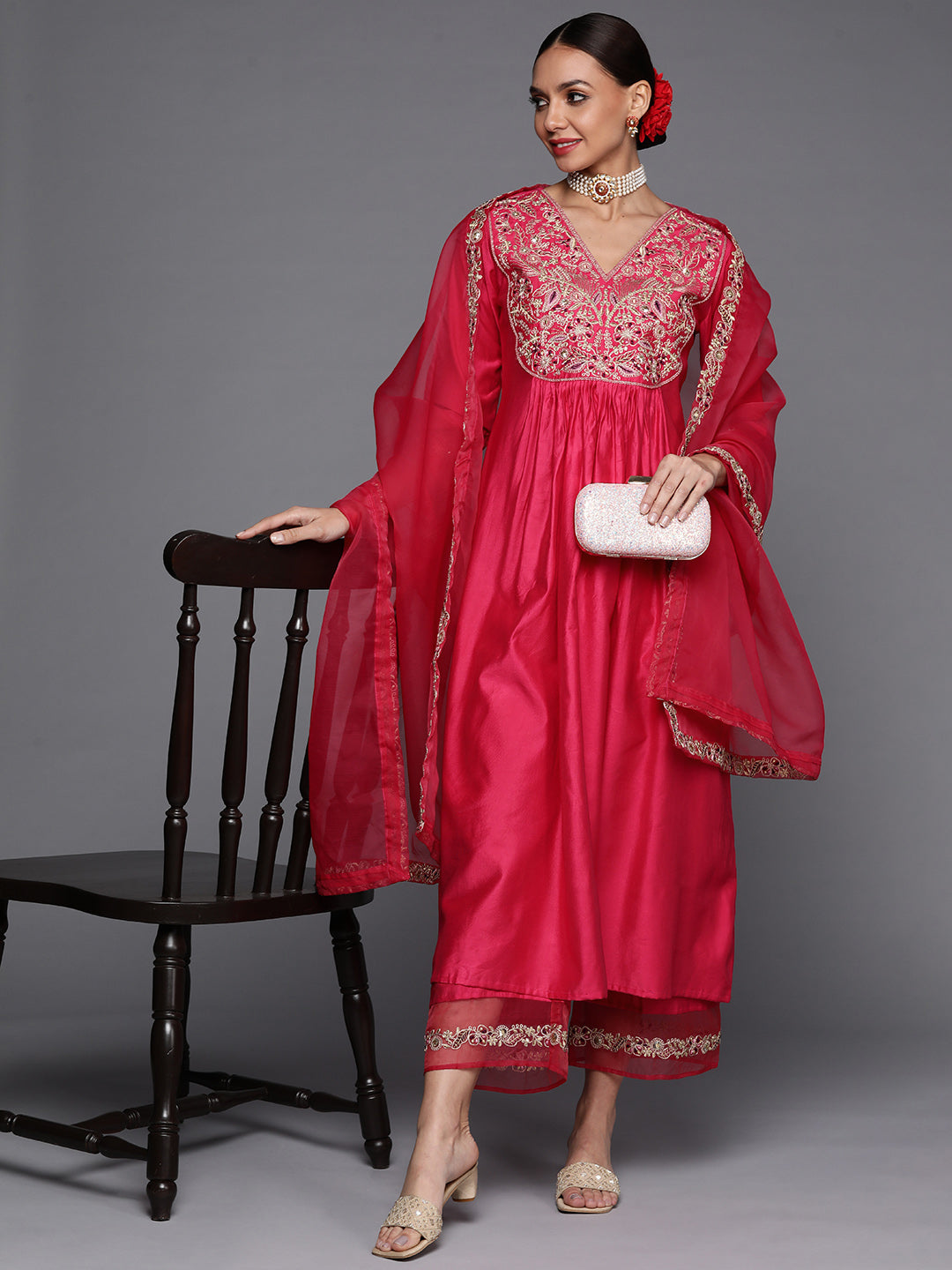 Women's Pink Silk Blend Kurta Set - Taantav